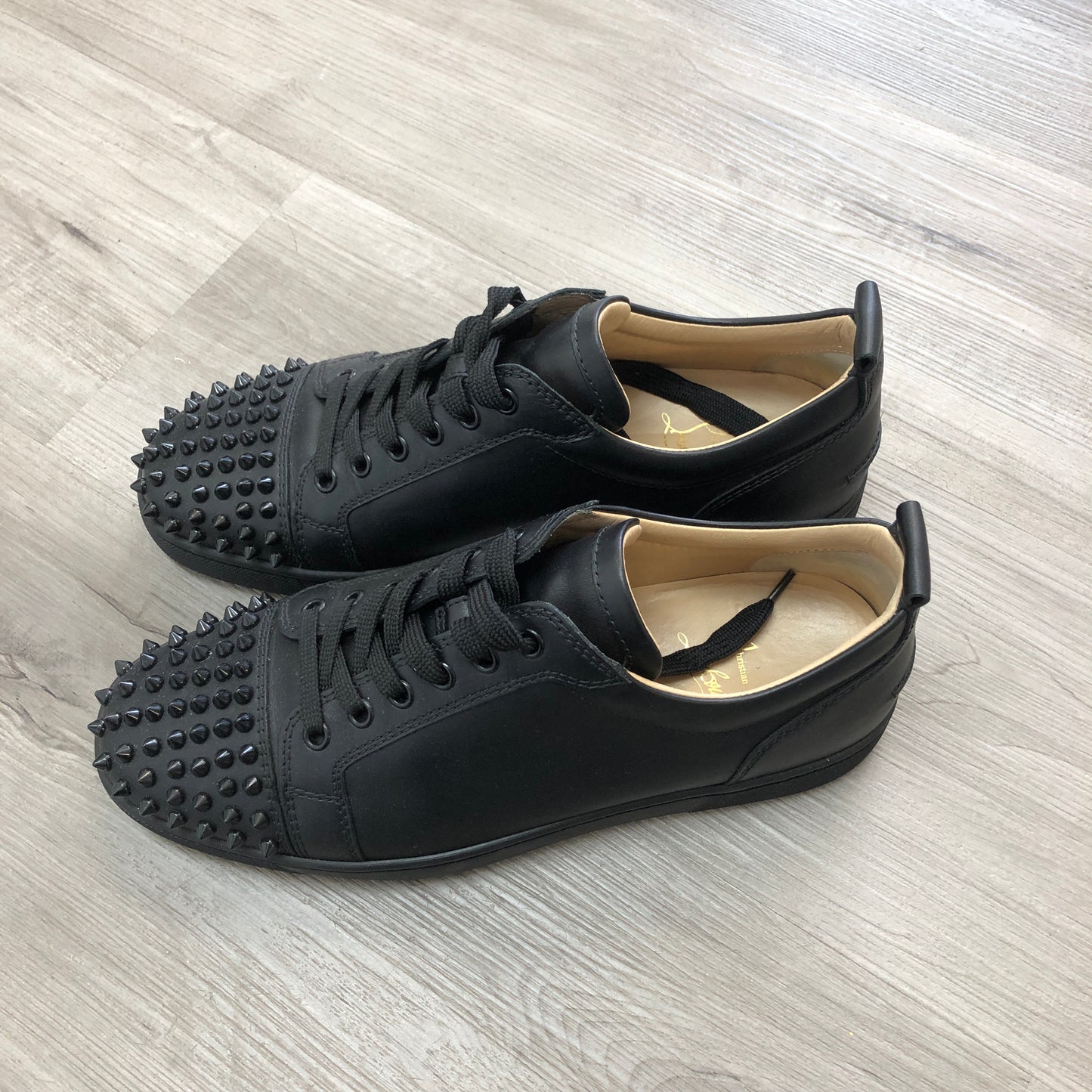 Christian Louboutin Men's Black Leather Louis Spikes Sneakers shoes 40.5