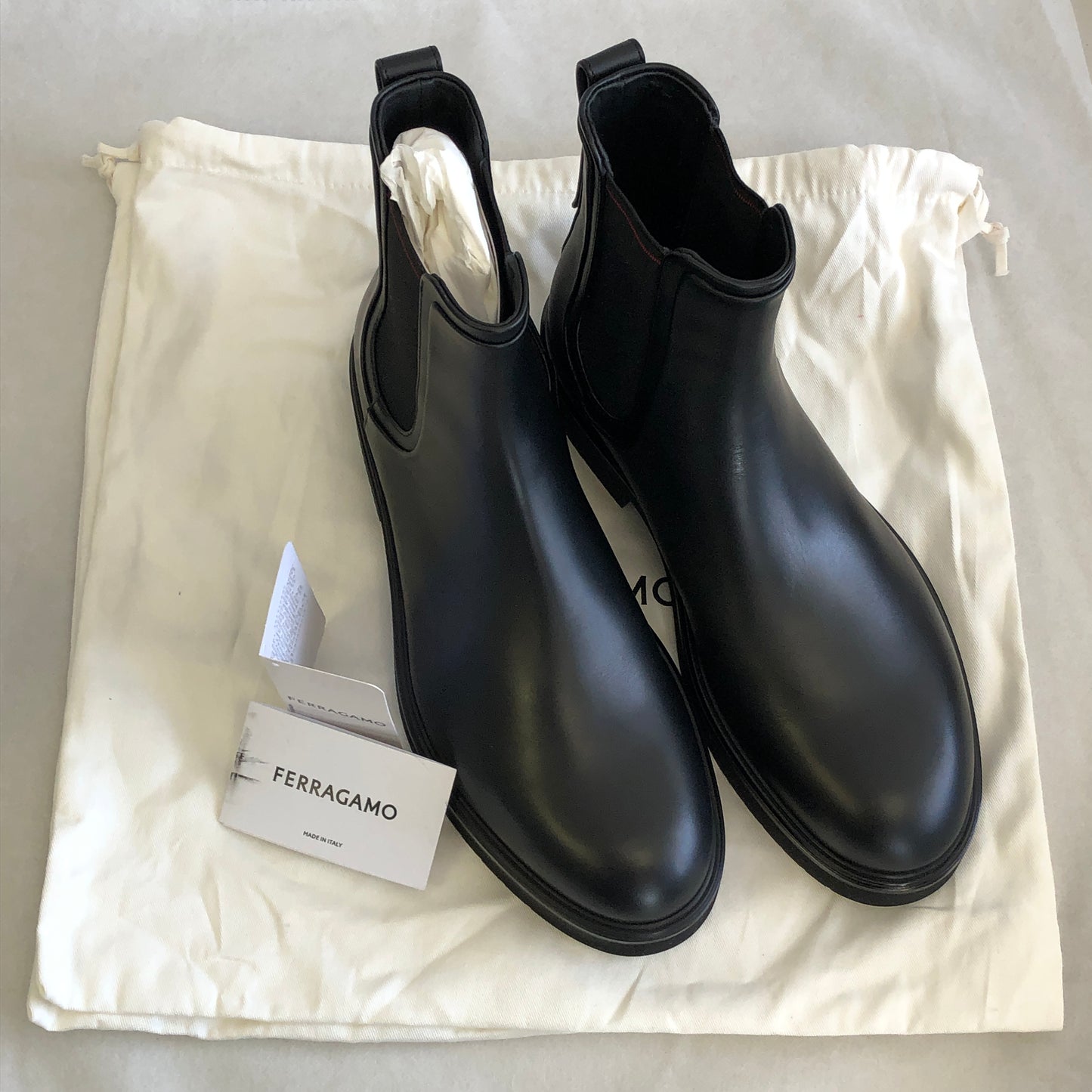 Ferragamo Black Leather Men's Chelsea Ankle Boots US Size 9