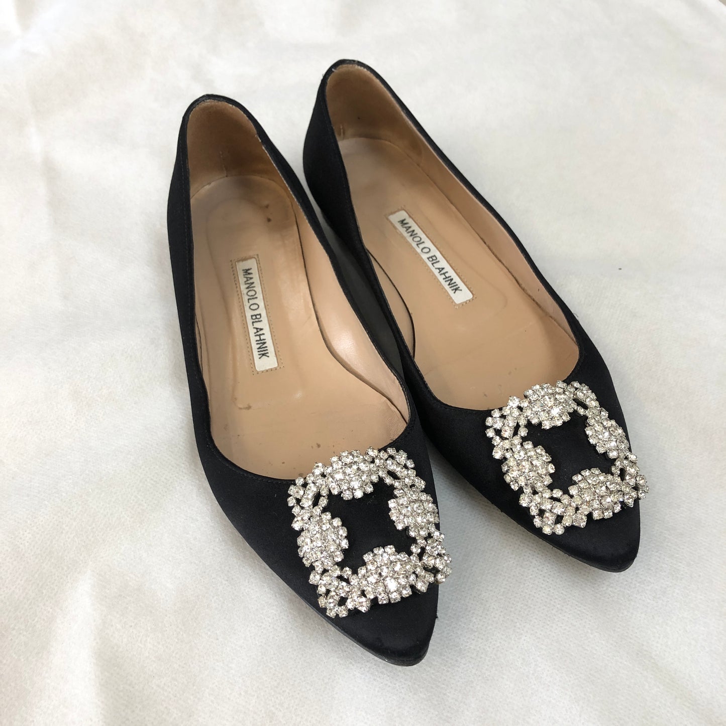 Manolo Blahnik Black Crystal Buckle Flat Shoes size 36