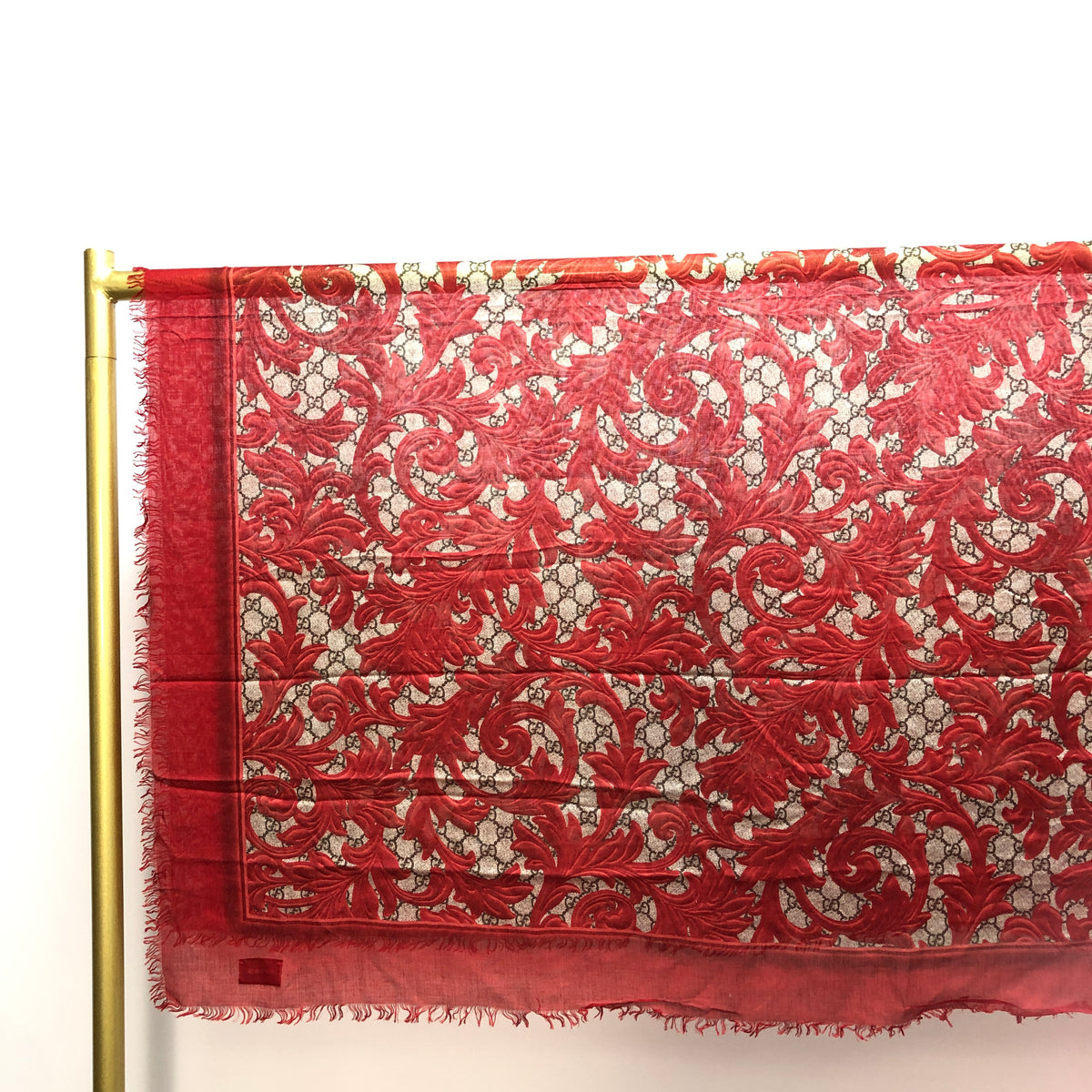 Gucci Red & Tan Floral Print Large Shawl Scarf 140*140cm