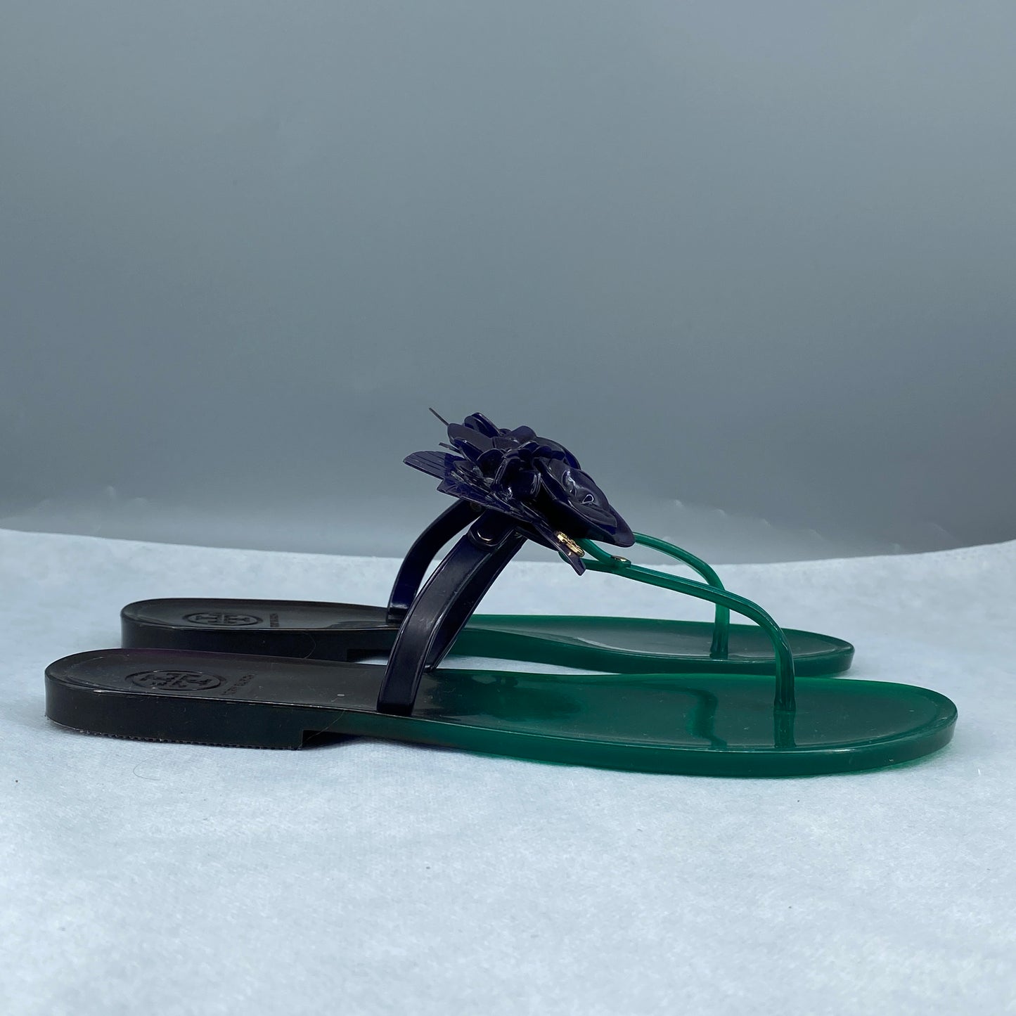 Tory Burch Women's Green Purple Floral Jelly Flip Flops Size US8