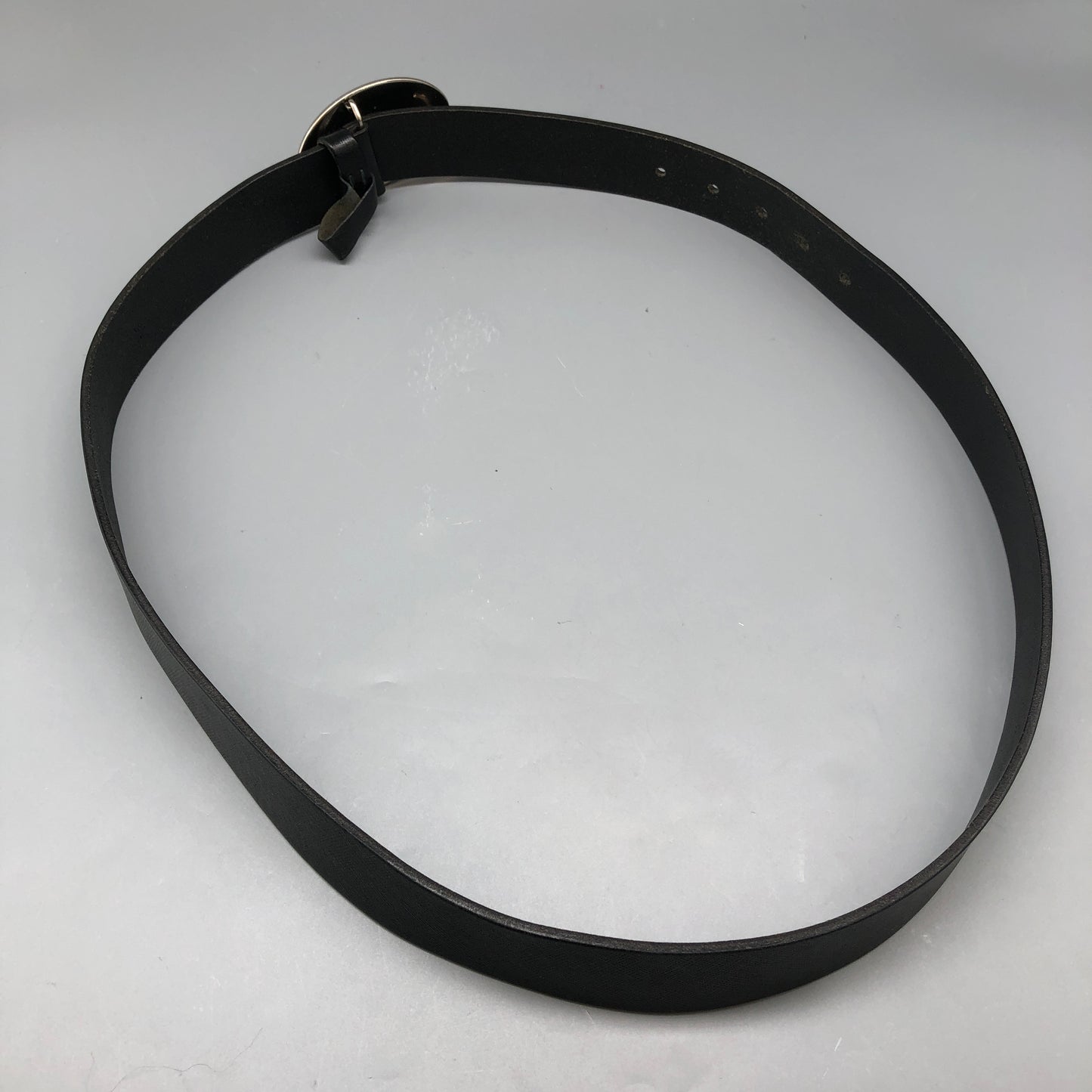 Prada Black Leather Oval Logo Buckle Belt 90cm
