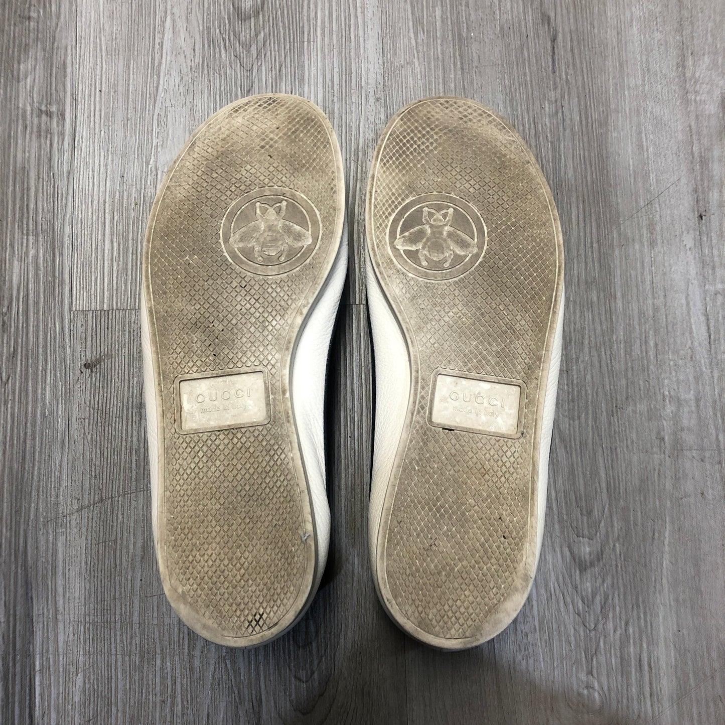 Gucci Men's White Leather Low-Top Sneakers with Web Detail Size 9