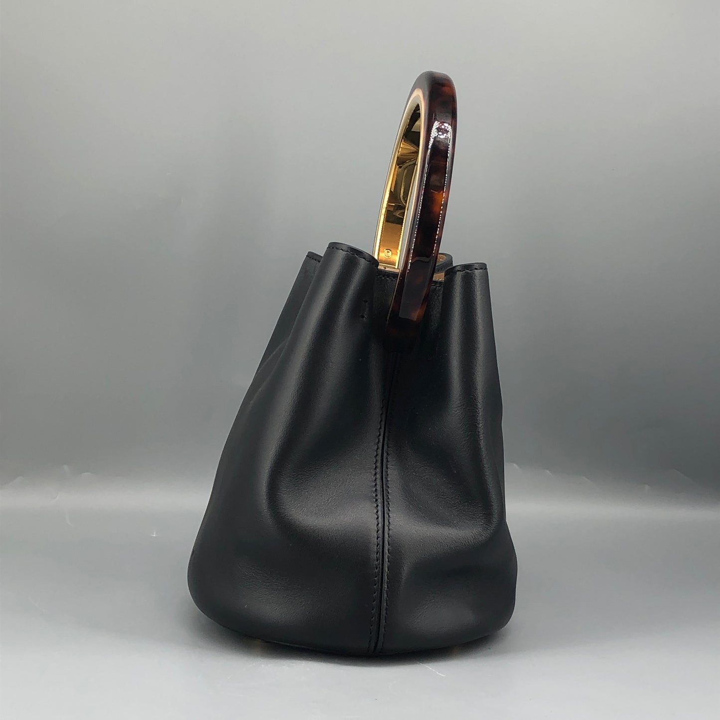Marni Smooth Leather Ring Handle Mini Bucket Bag Black