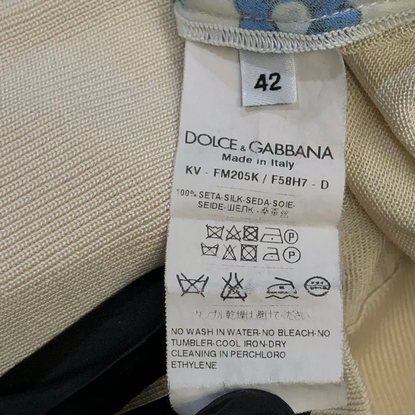 Dolce & Gabbana Beige Blue Floral V‑Neck Long Sleeve Top 42