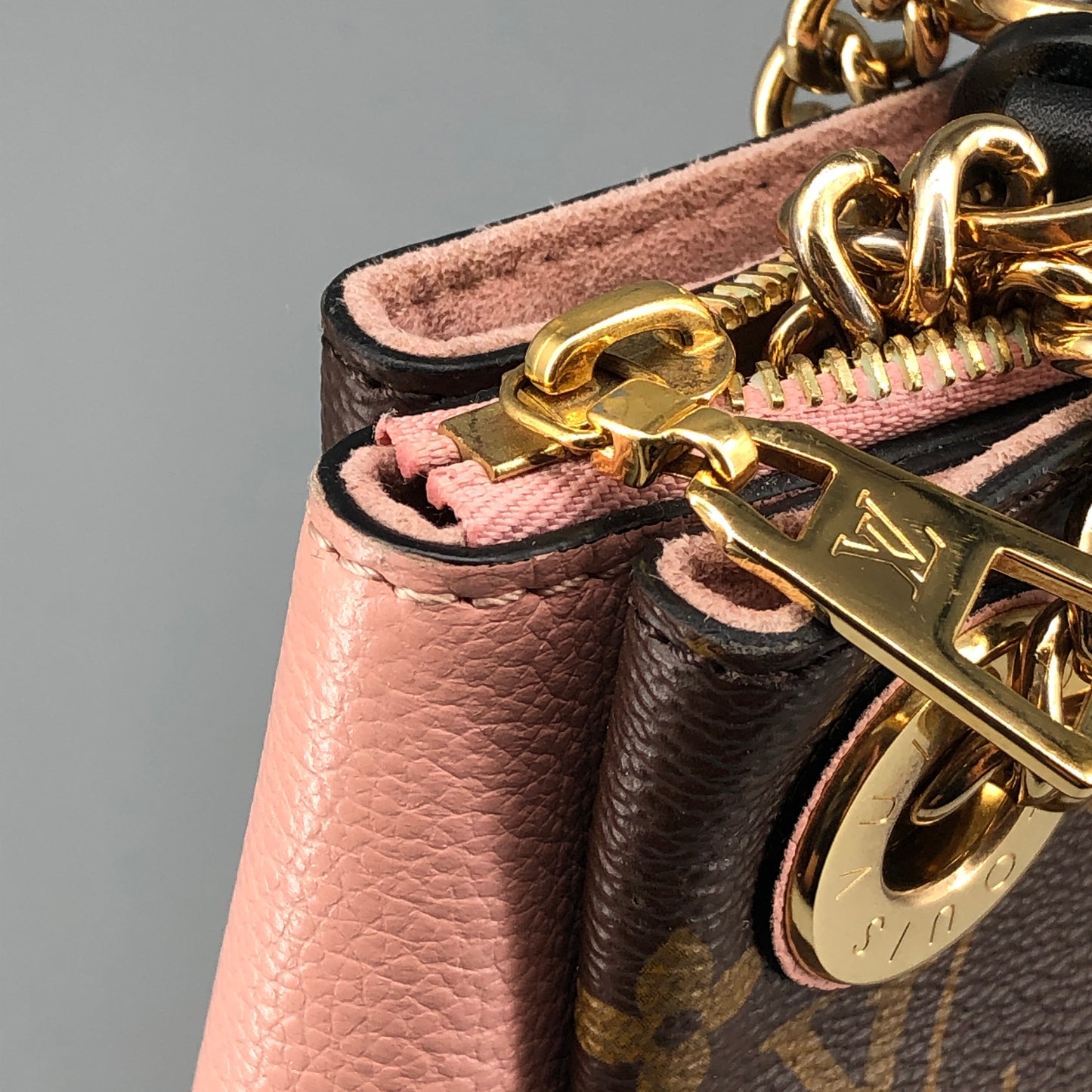 Louis Vuitton Brown Monogram & Pink Leather Chain Shoulder Bag