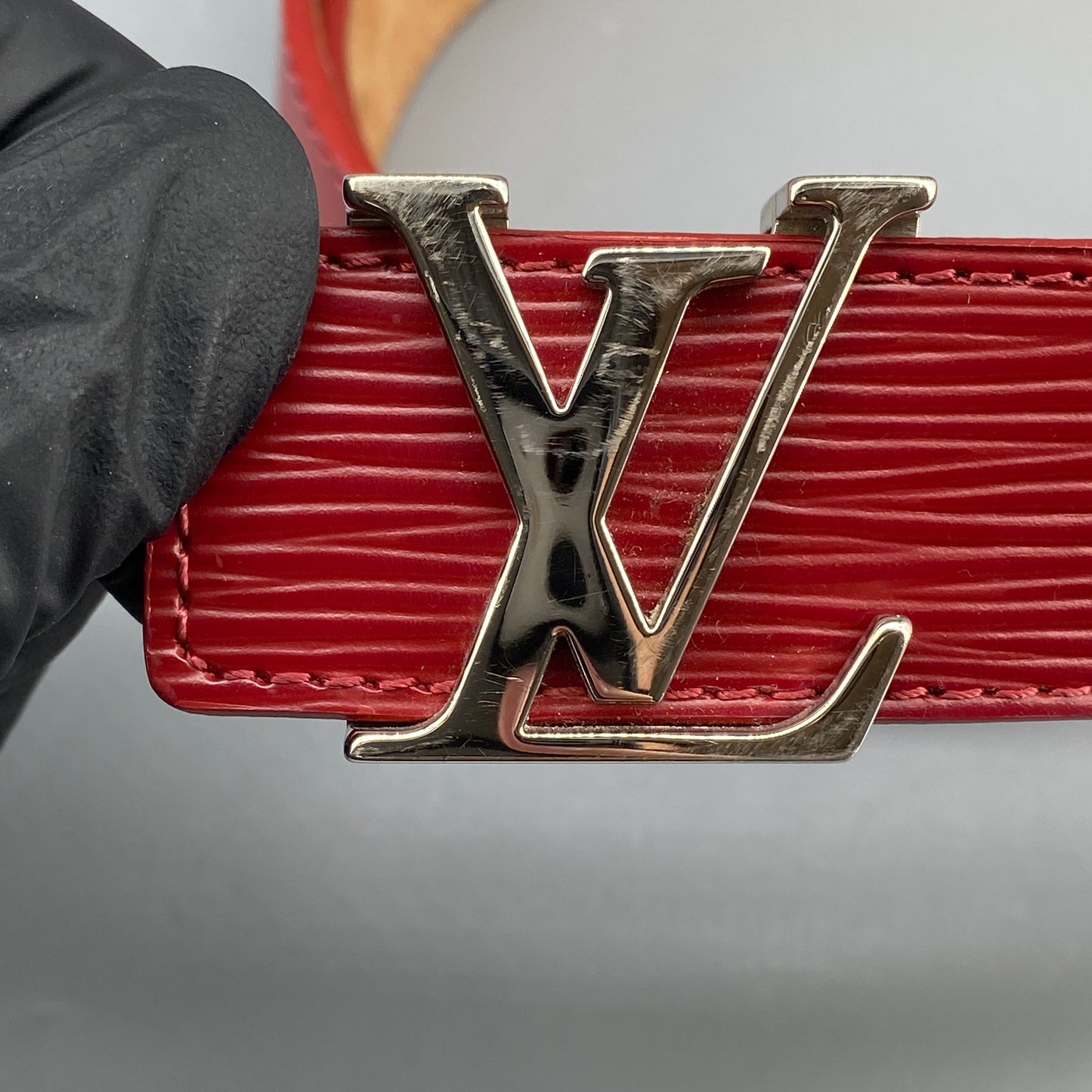 Louis Vuitton Epi Red Leather LV Buckle Belt Size 80cm