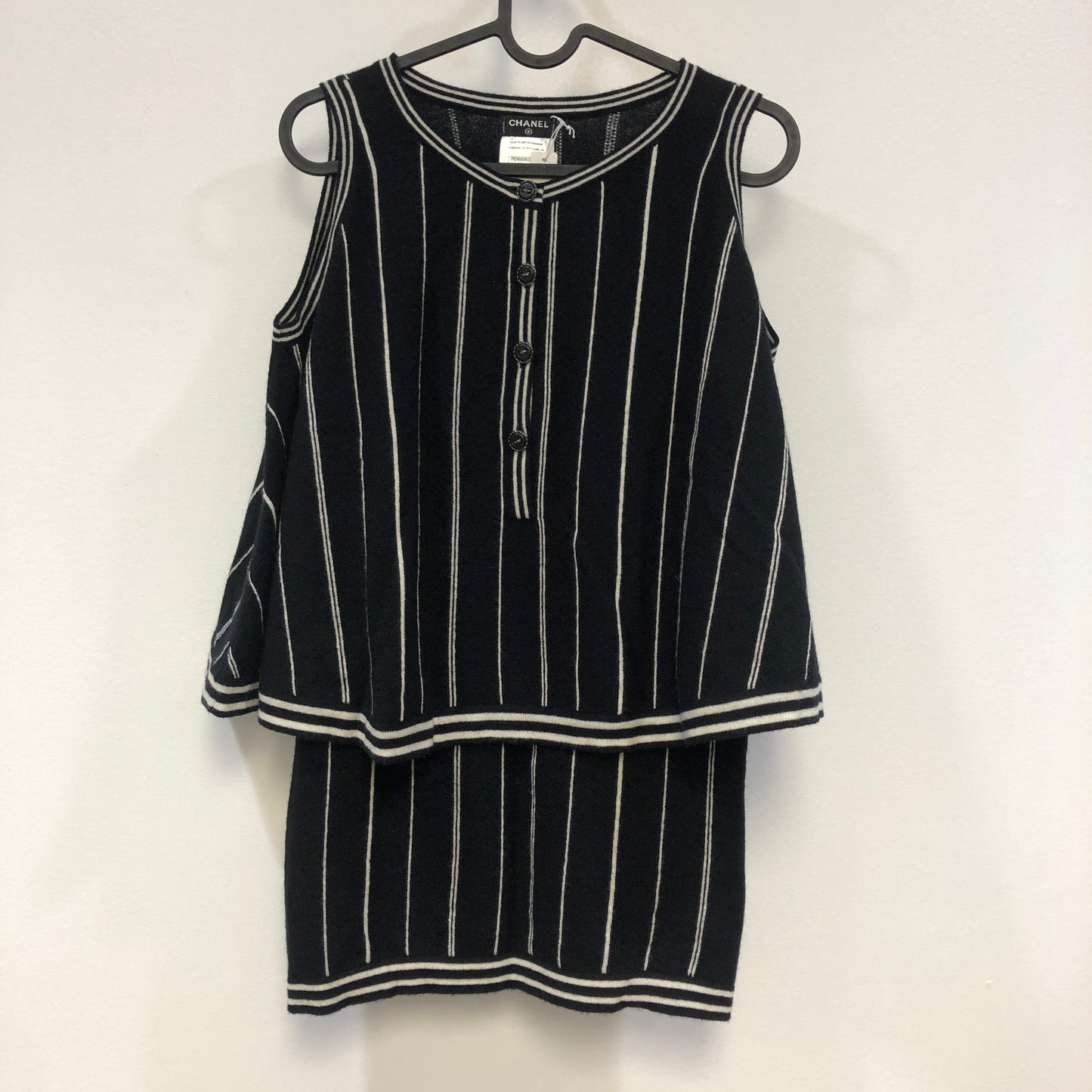 Chanel 15P Black and White stripe Cashmere 2pc Tank and Top
