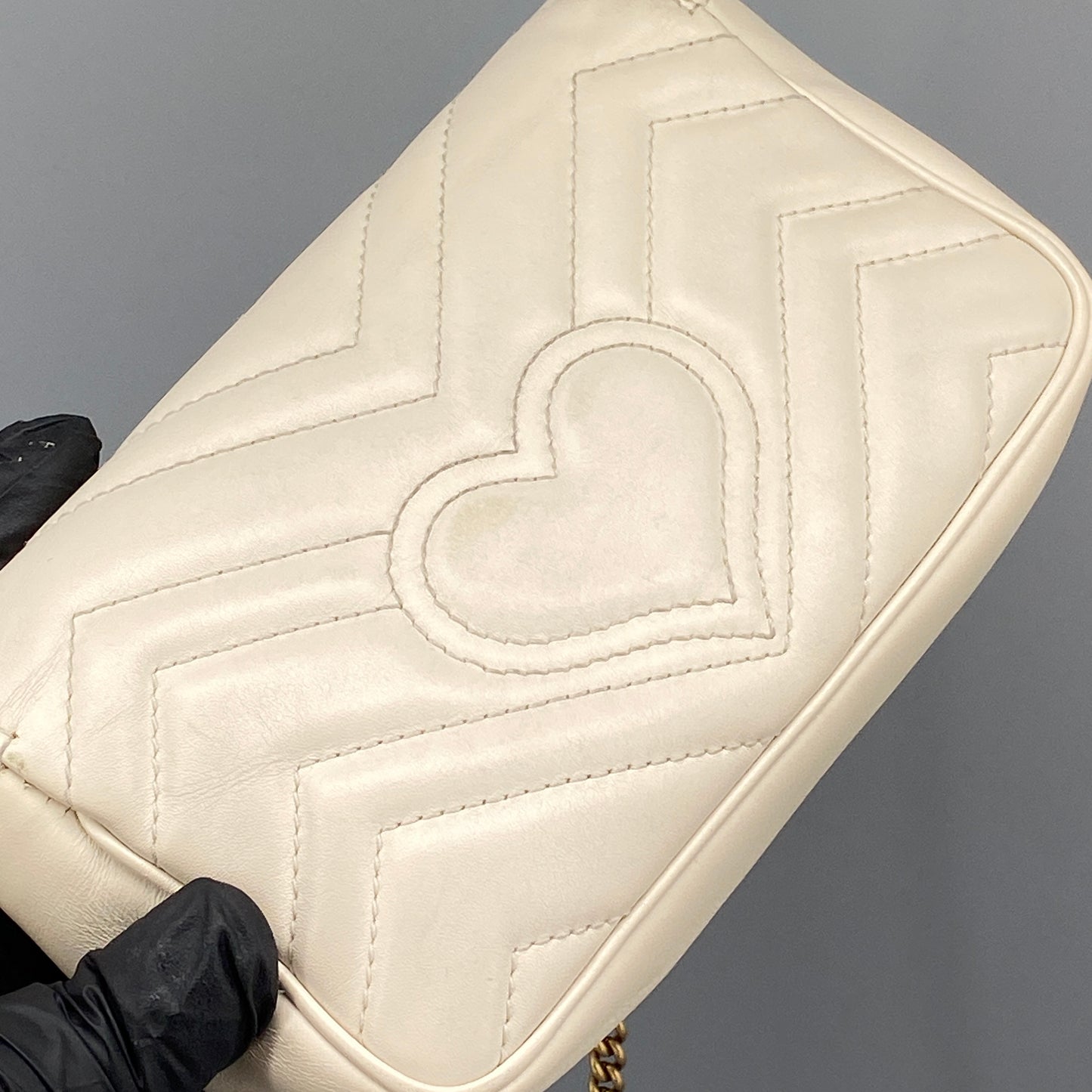Gucci Cream Leather GG Marmont Mini Shoulder Bag