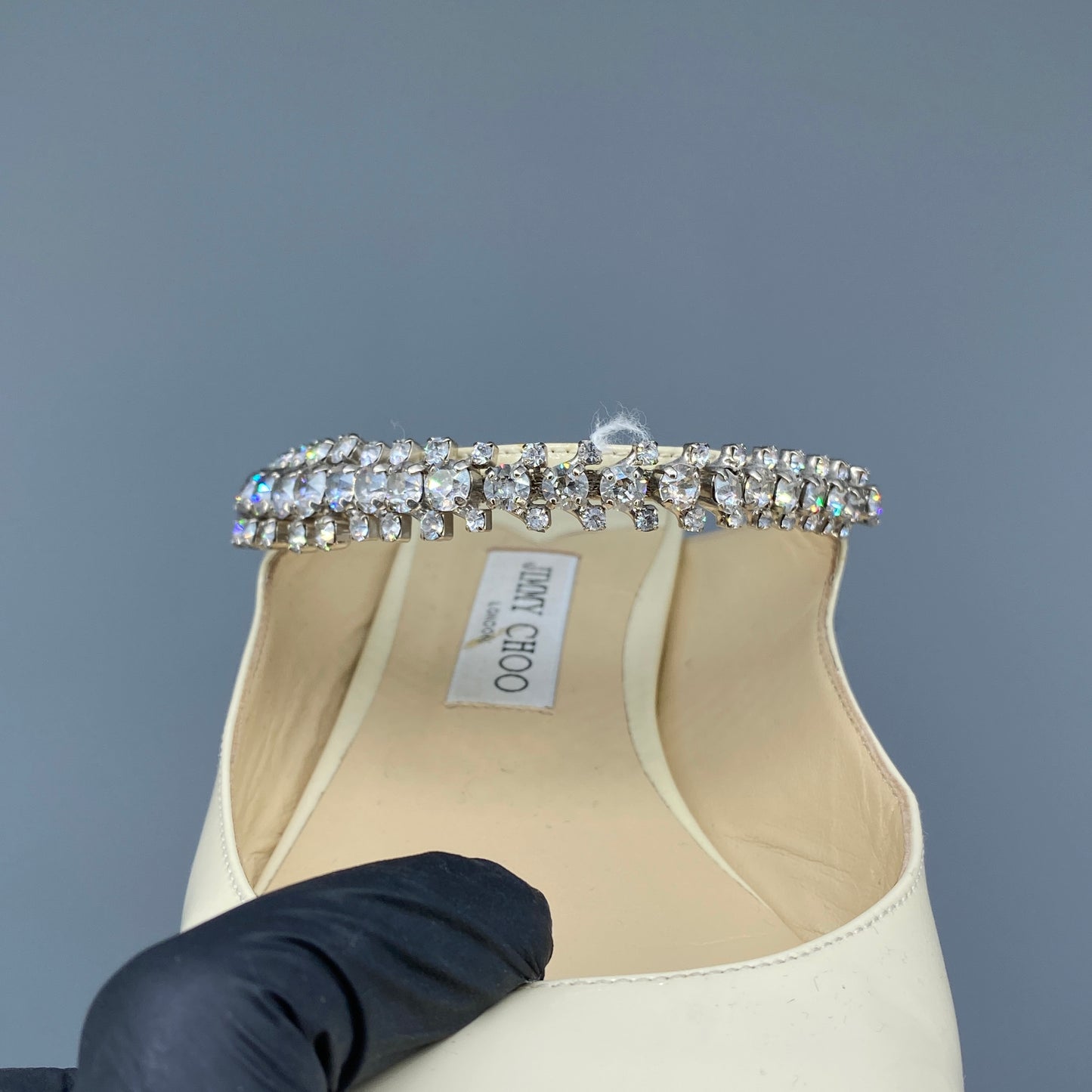 Jimmy Choo Women's Crystal Strap Patent Mules Size 41 Cream
