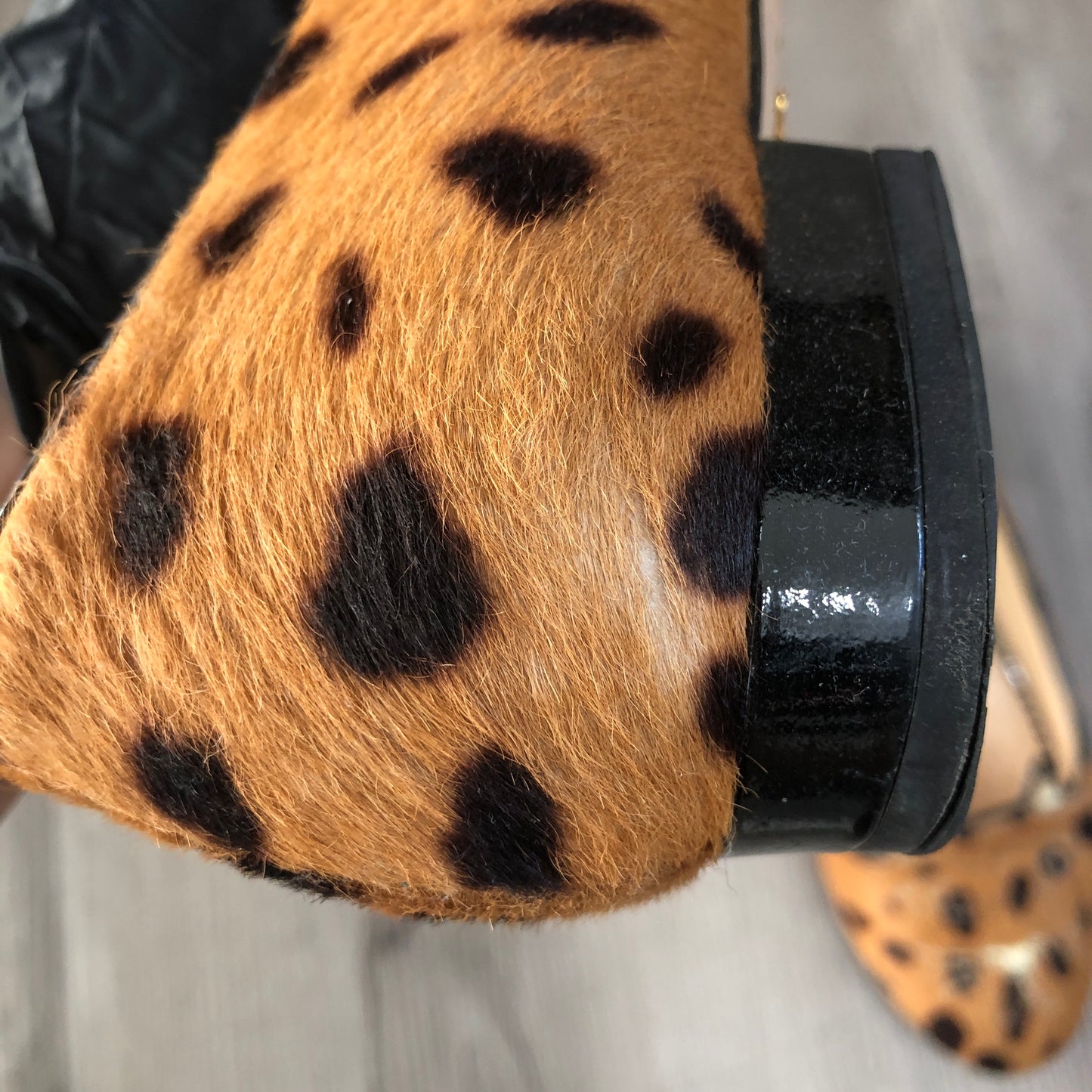 Charlotte Olympia Women's Leopard Calf Hair Kitty Flat Pumps Size 38 Black Brown Yellow Gold