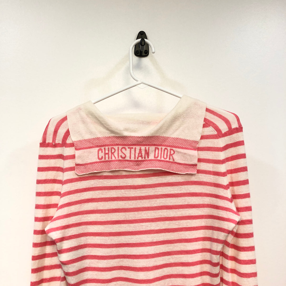 Christian Dior Beige & pink Stripe Women Long Sleeve Knit Top US size 8