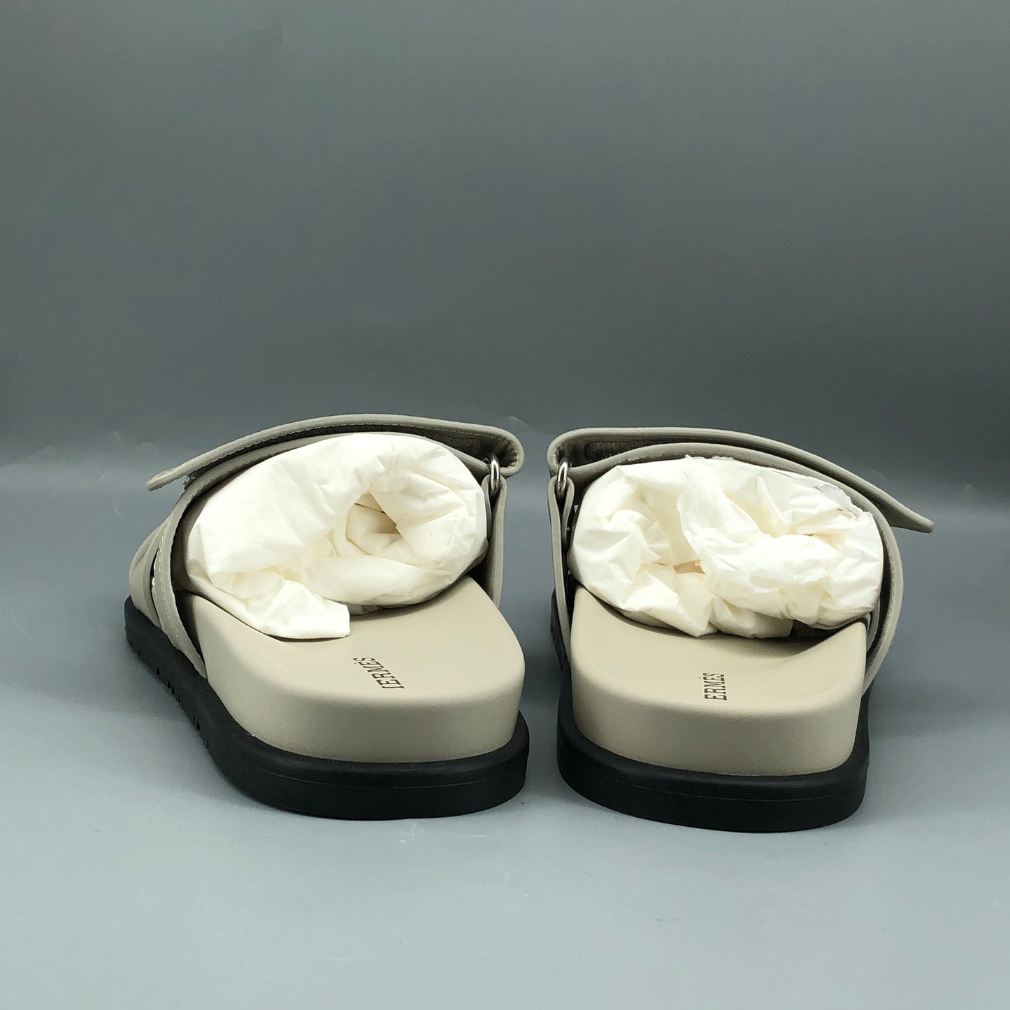 Hermes Chypre Leather Slide Sandals Grey Size 38