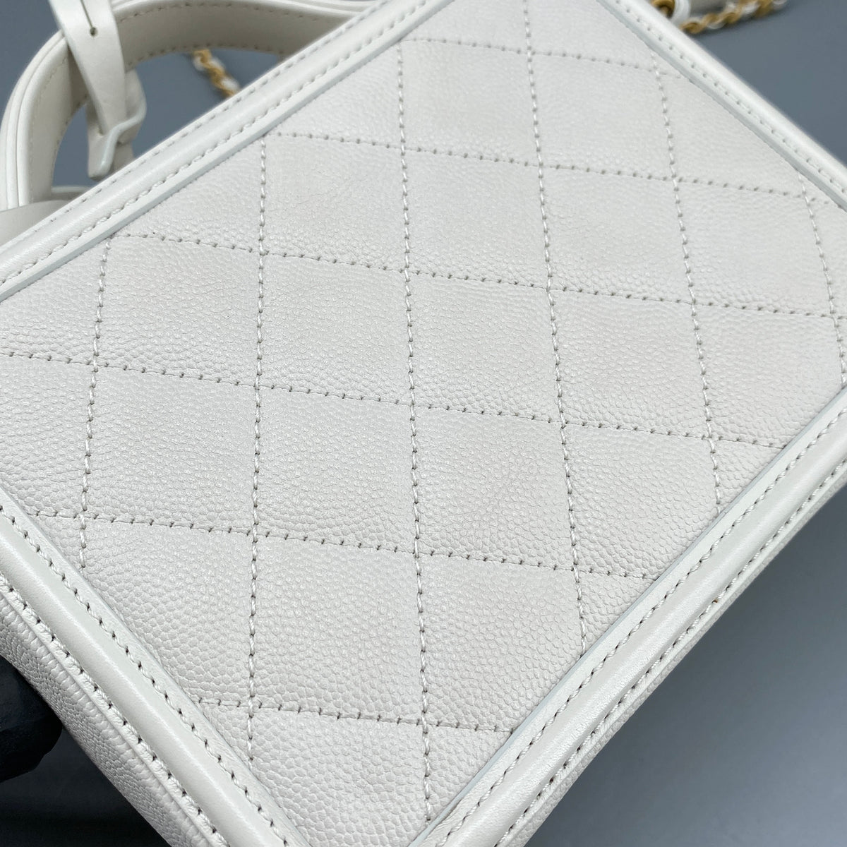 Chanel Caviar Quilted  CC Filigree Vanity Case White Crossbody Bag