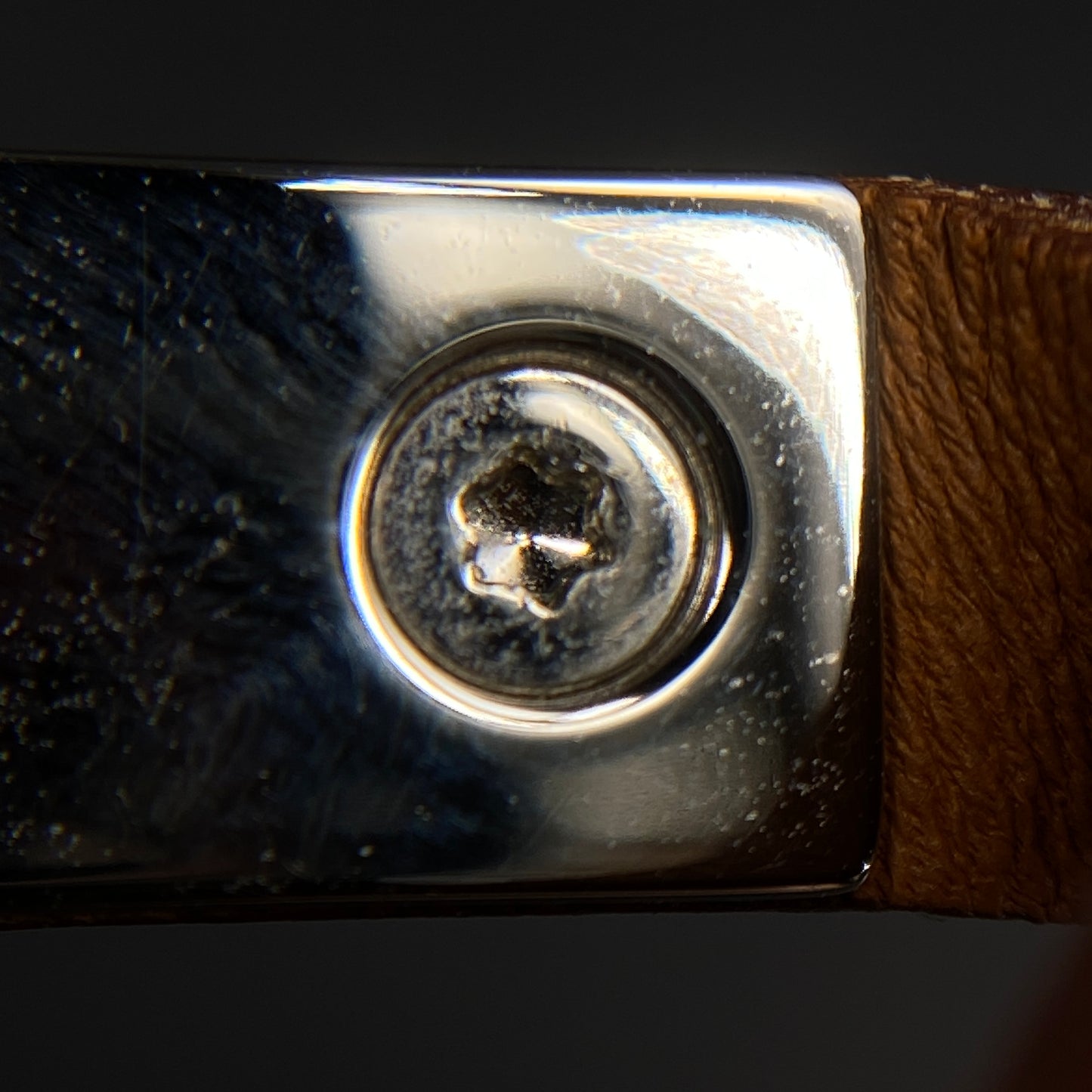 Hermes Reddy-Orange Leather Rivet Ring Bracelet