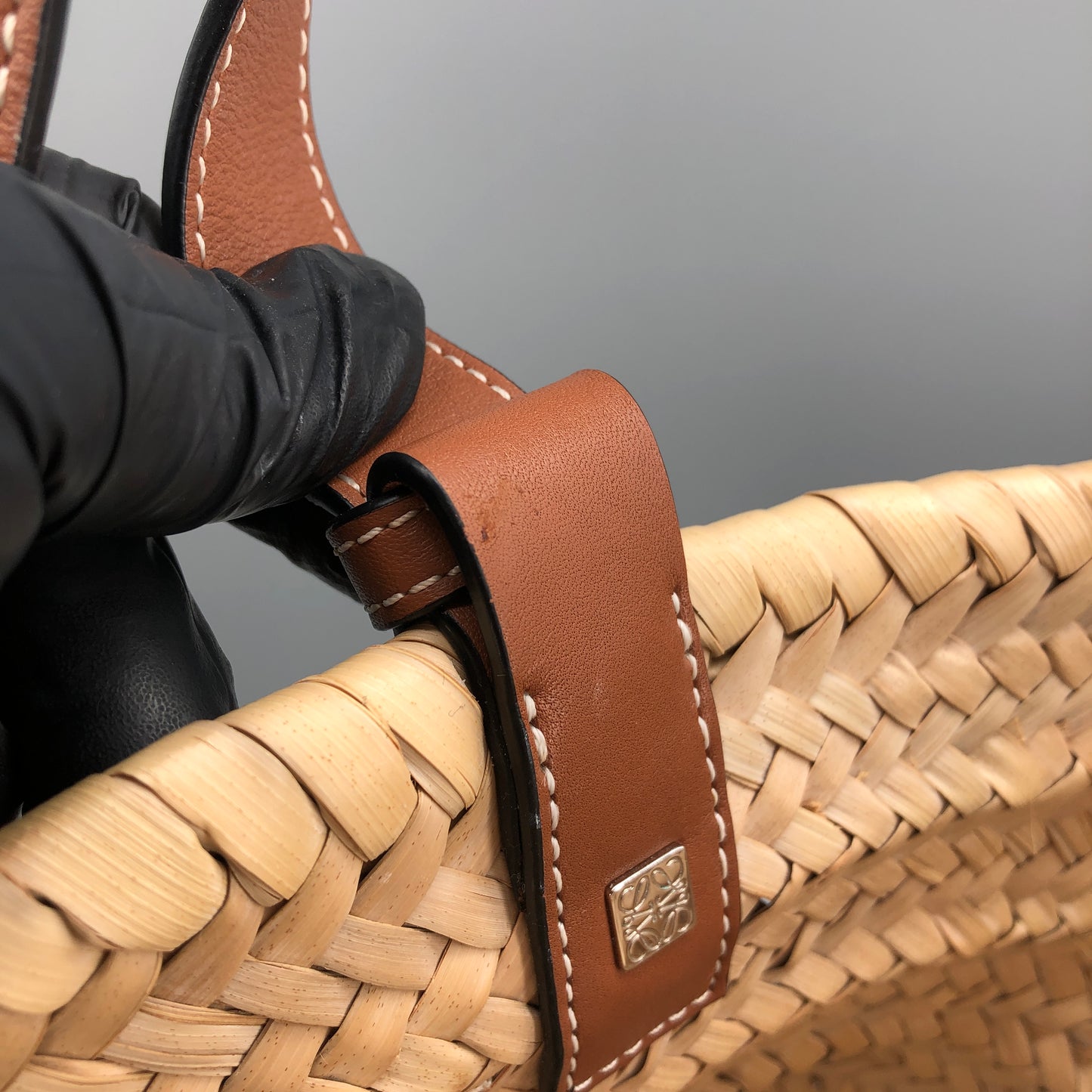 Loewe Anagram Straw Small Basket Tote Bag  Natural Straw