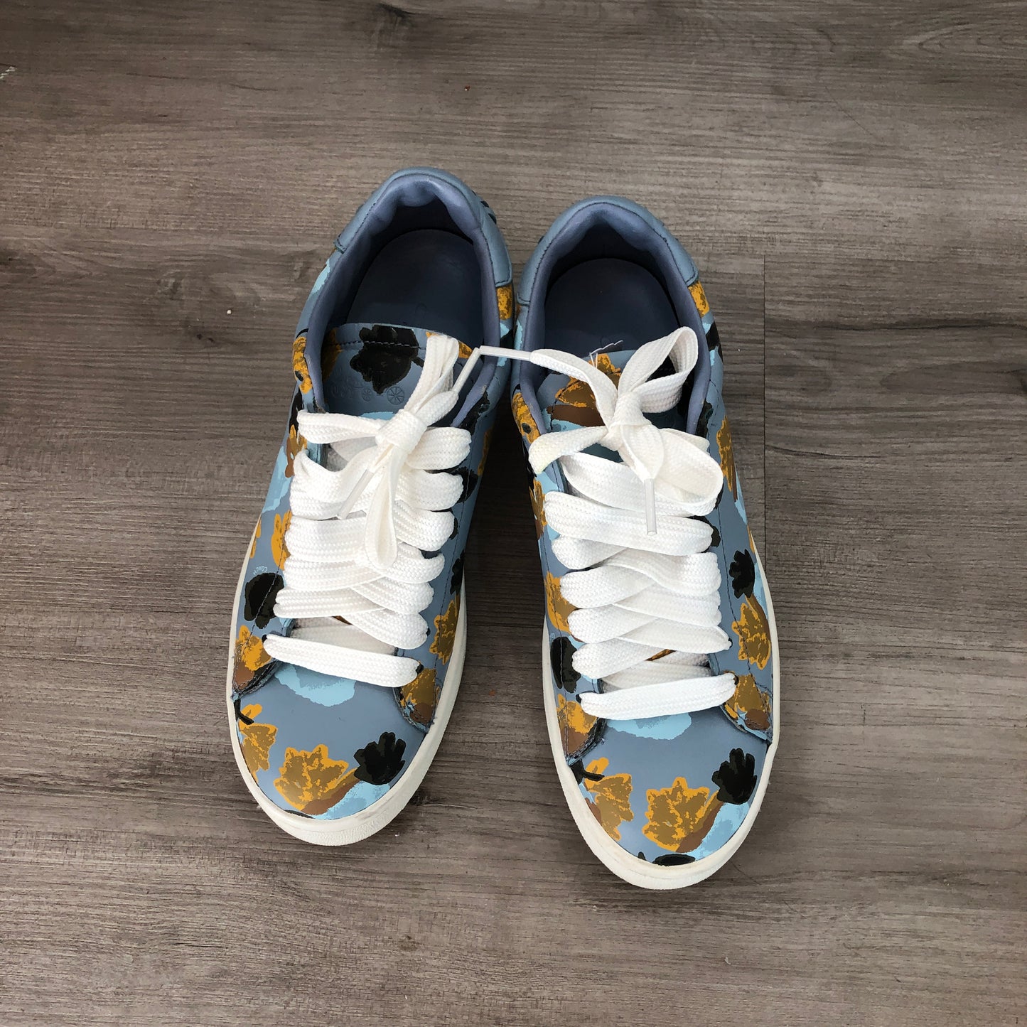 Coach Wome's Floral Print Low Top Canvas Sneakers Size 36.5 Blue Gold