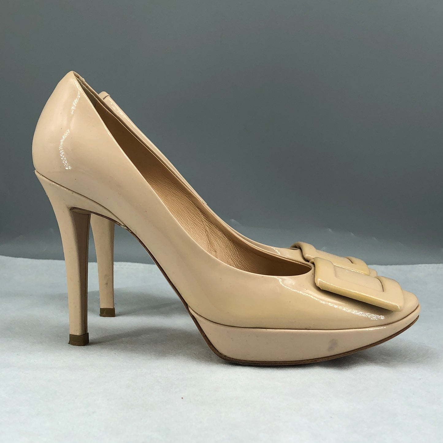 Roger Vivier Nude Patent Leather Square Buckle Platform High Heels 35.5