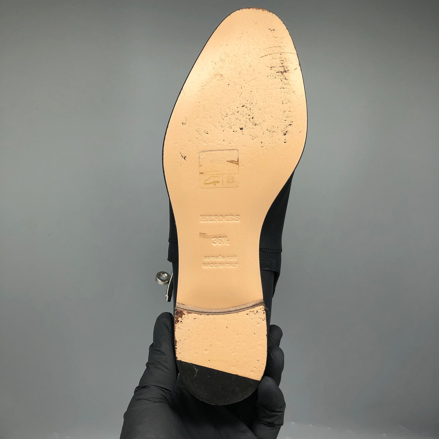 Hermes Black Leather Ankle Boots Size 36.5