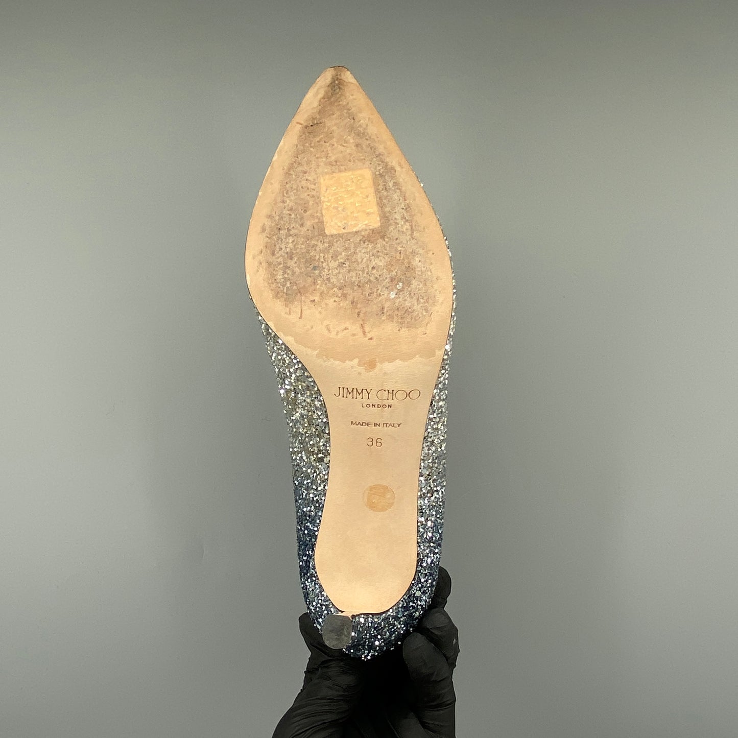 Jimmy Choo Women's Silver Glitter Pointed Toe High Heel Pumps Size 36