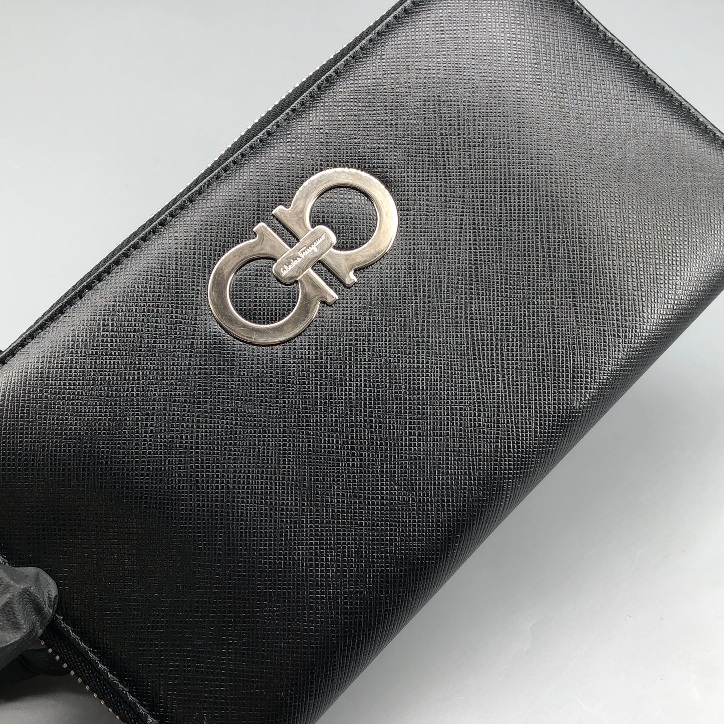 Salvatore Ferragamo Black Gancini Zip-Around Long Wallet