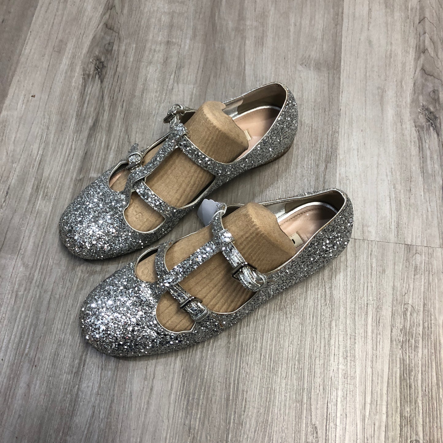 Miu Miu Women's Glitter Mary Jane Ballerina Shoes Size 38 Silver
