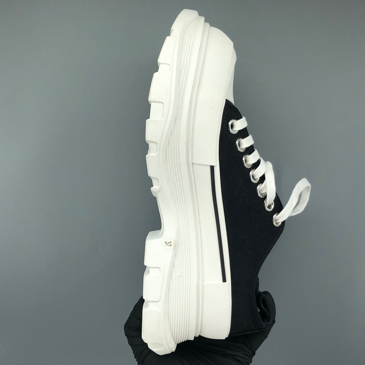 Alexander McQueen Tread Slick Platform Canvas Sneakers Size 37 Black