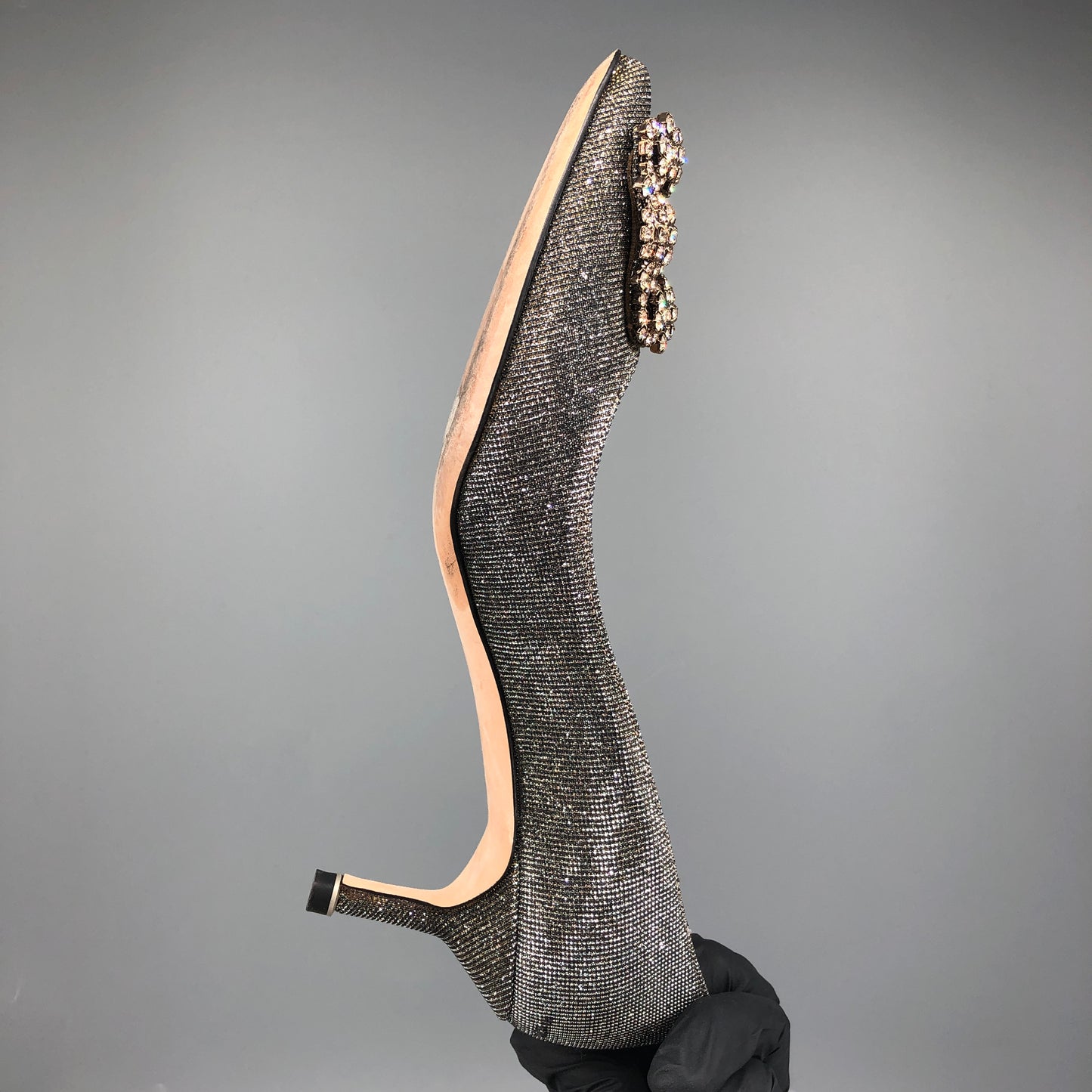 Manolo Blahnik Hangisi Gold-Silver Ombré Glitter Heels Size 36.5