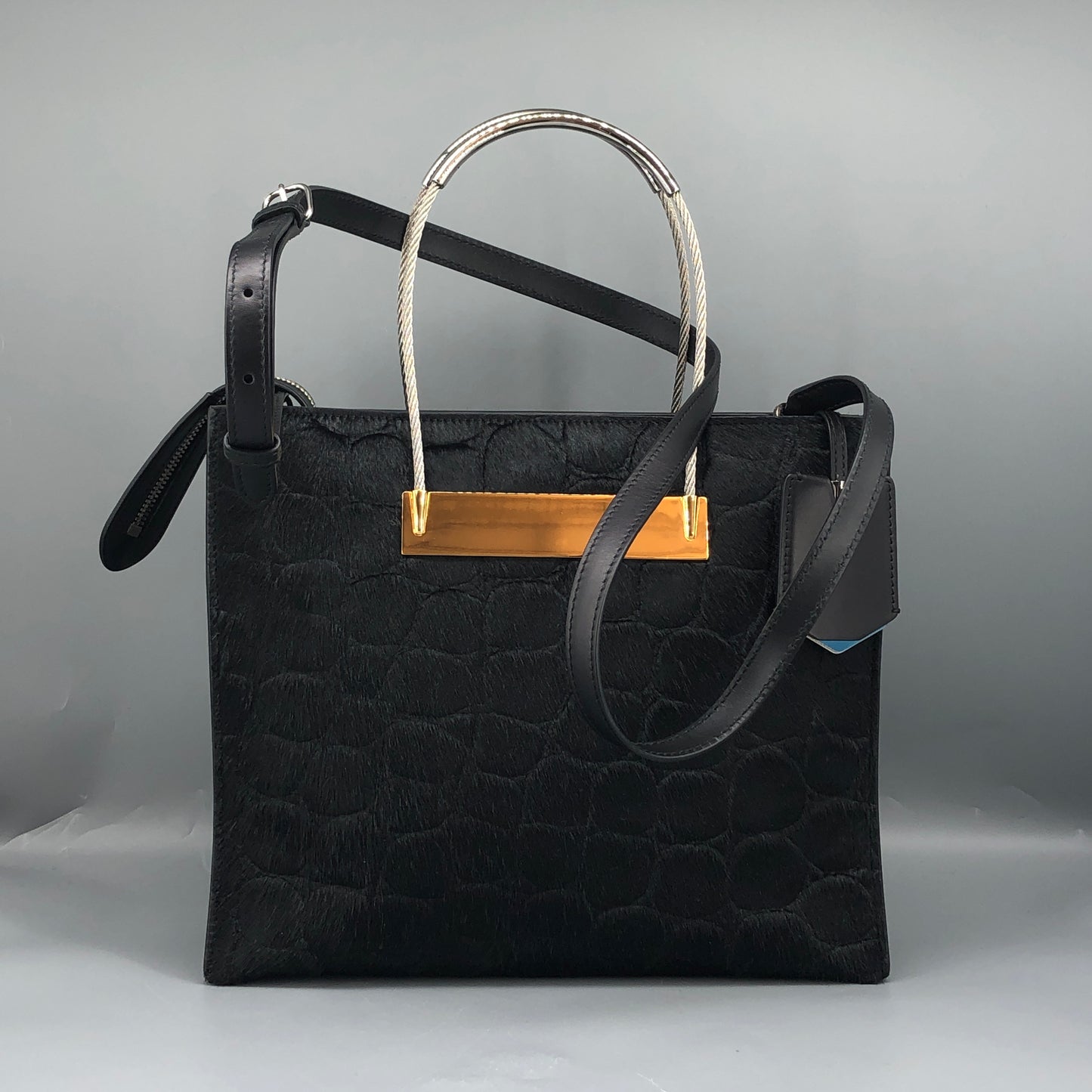 Balenciaga Black Cable Shopper tote Croc-Embossed Metal Top Handle