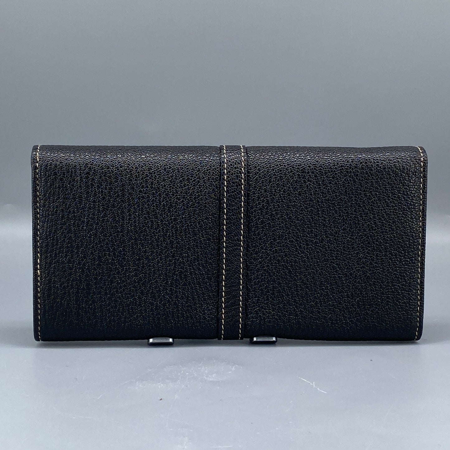 Ferragamo Black Grain Leather Flap Long Wallet
