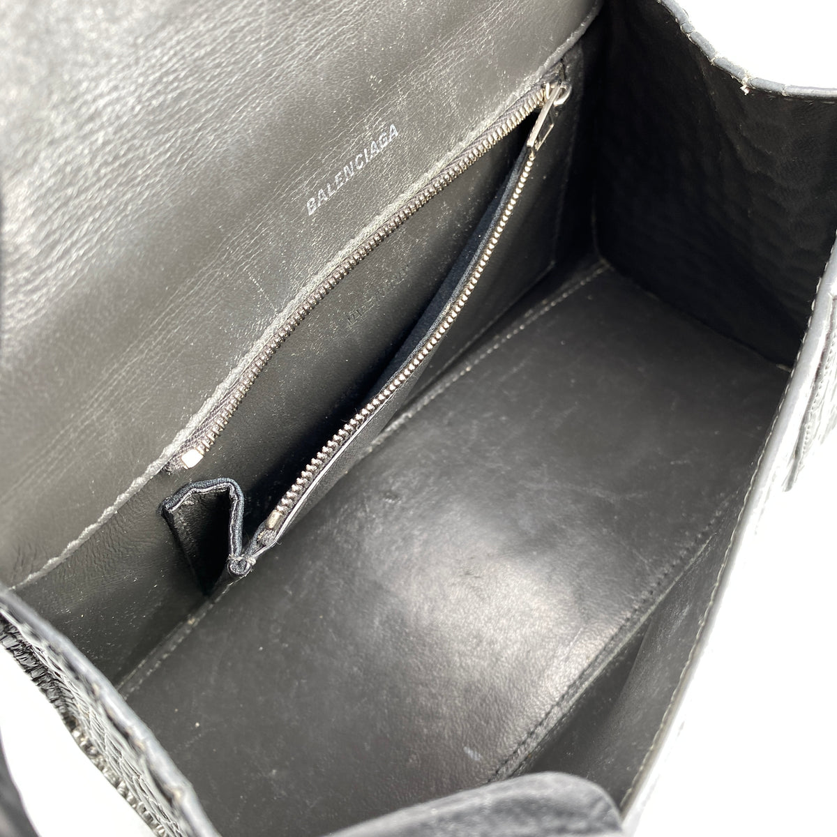 Balenciaga Dark Grey Croc Embossed Leather Hourglass Bag