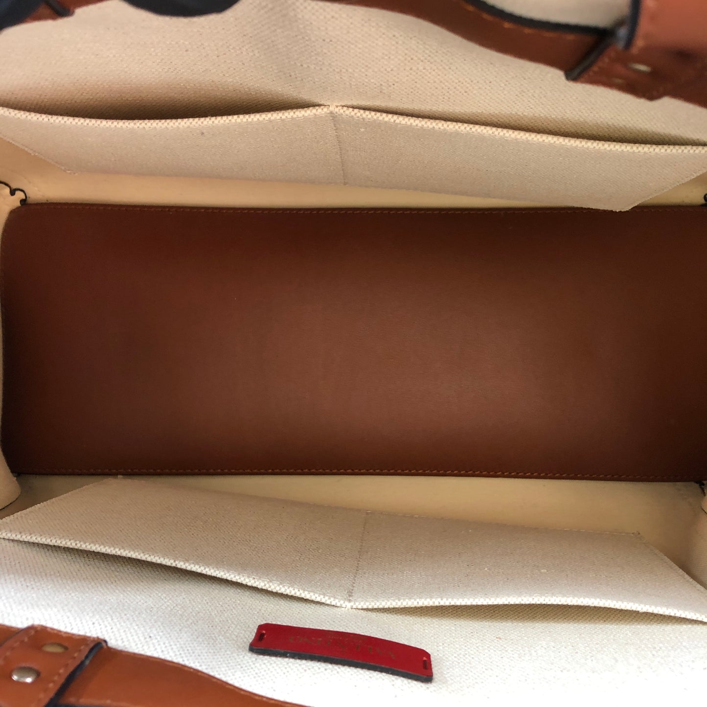 Valentino Garavani VLTN Grande Plage tote features canvas Cream/Caramel