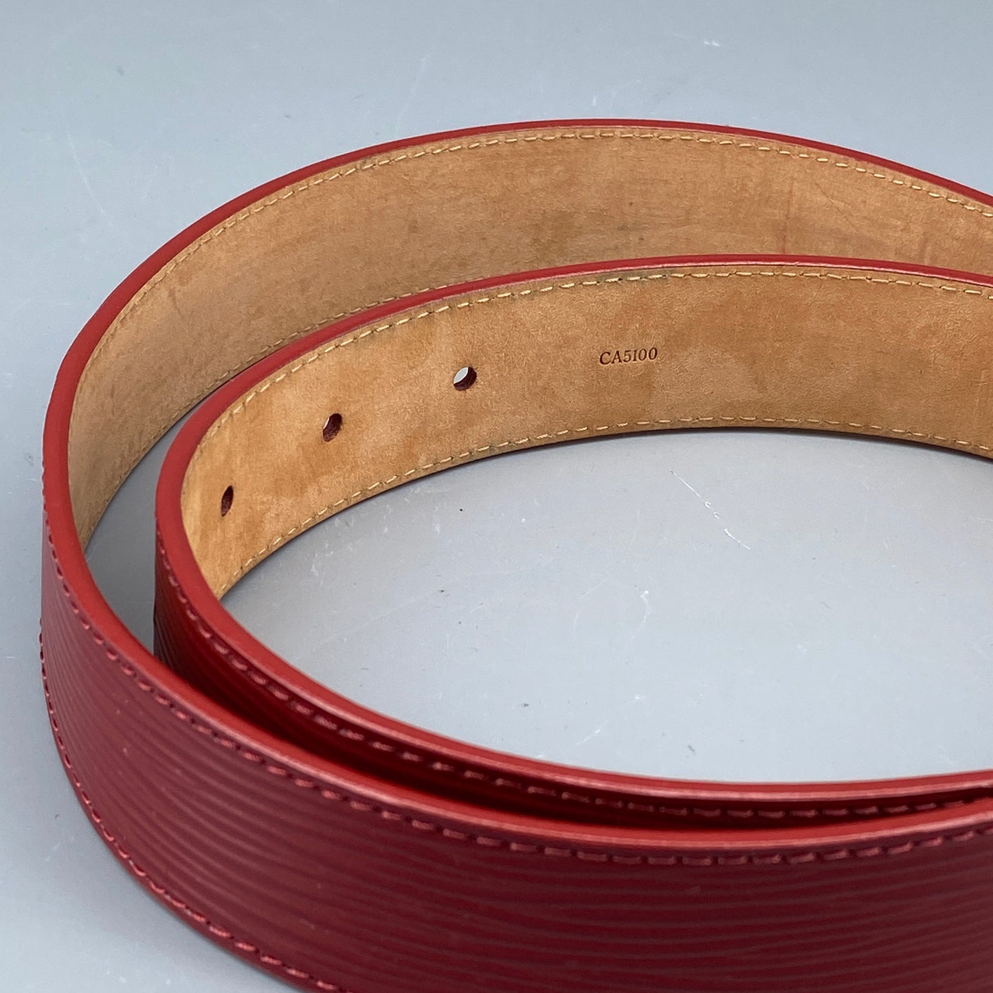 Louis Vuitton Epi Red Leather LV Buckle Belt Size 80cm