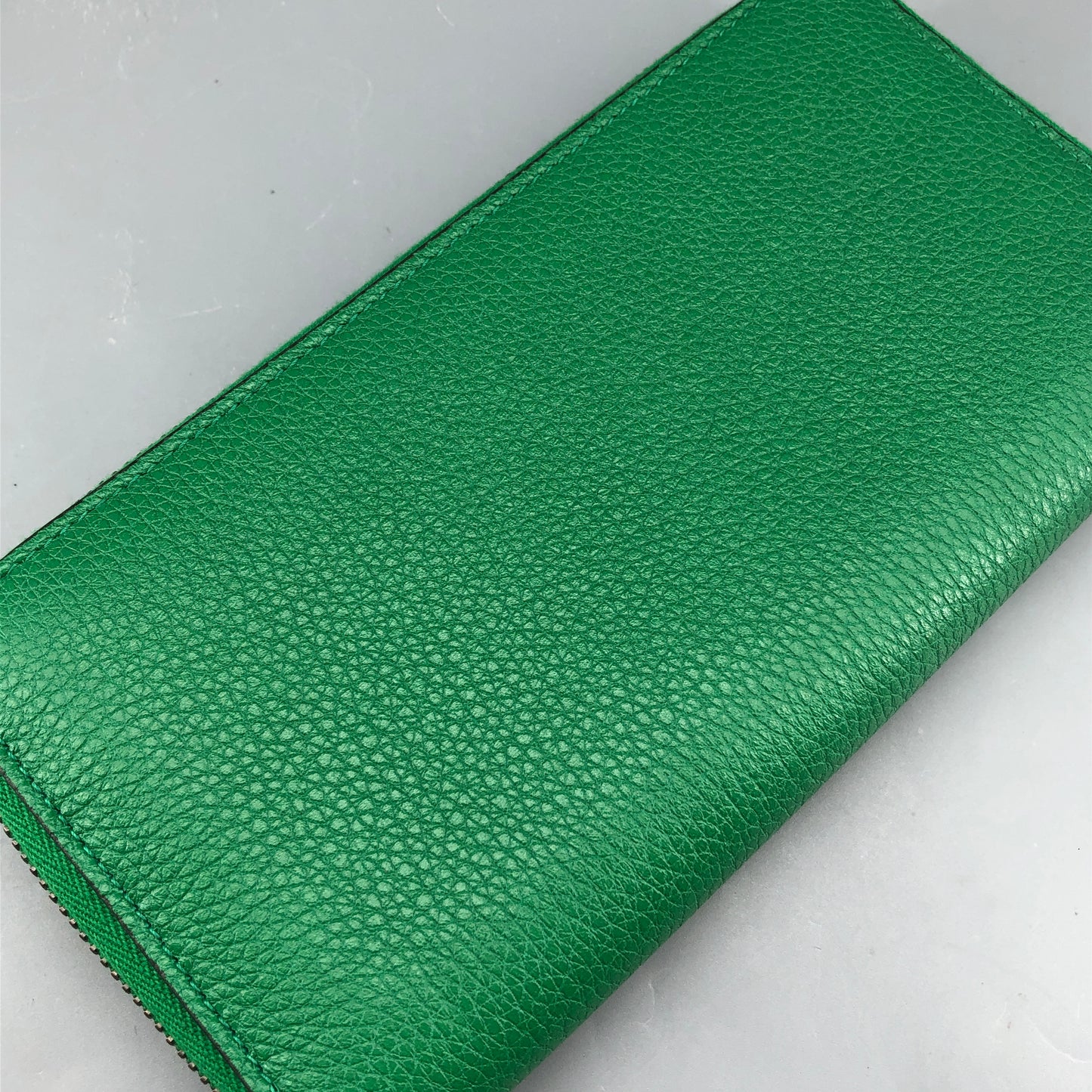 Gucci Green Grain Leather Full Zip Around Long Wallet