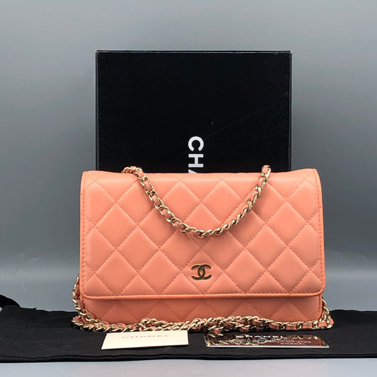 Chanel Classic Wallet On Chain Pink Quilted Leather Crossbody Bag