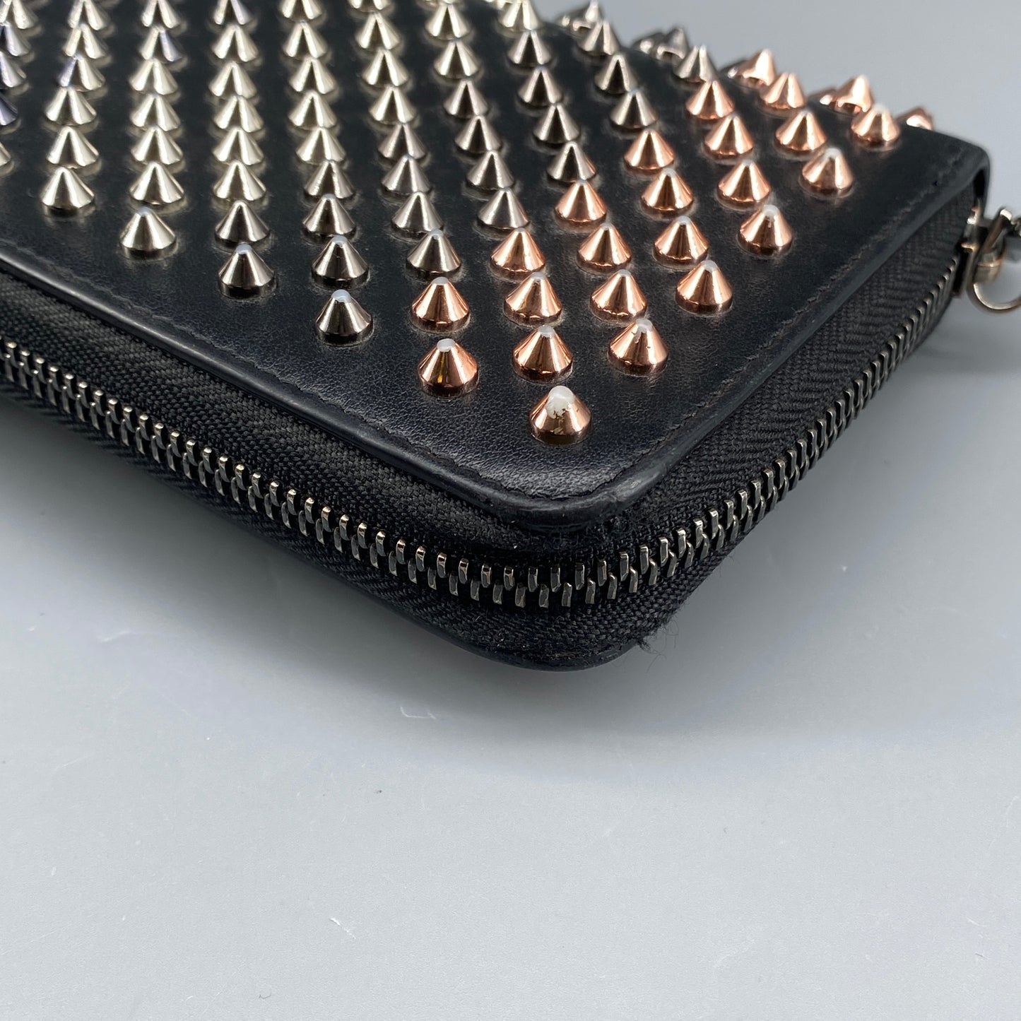 Christian Louboutin Black Leather Spiked Zip Around Long Wallet