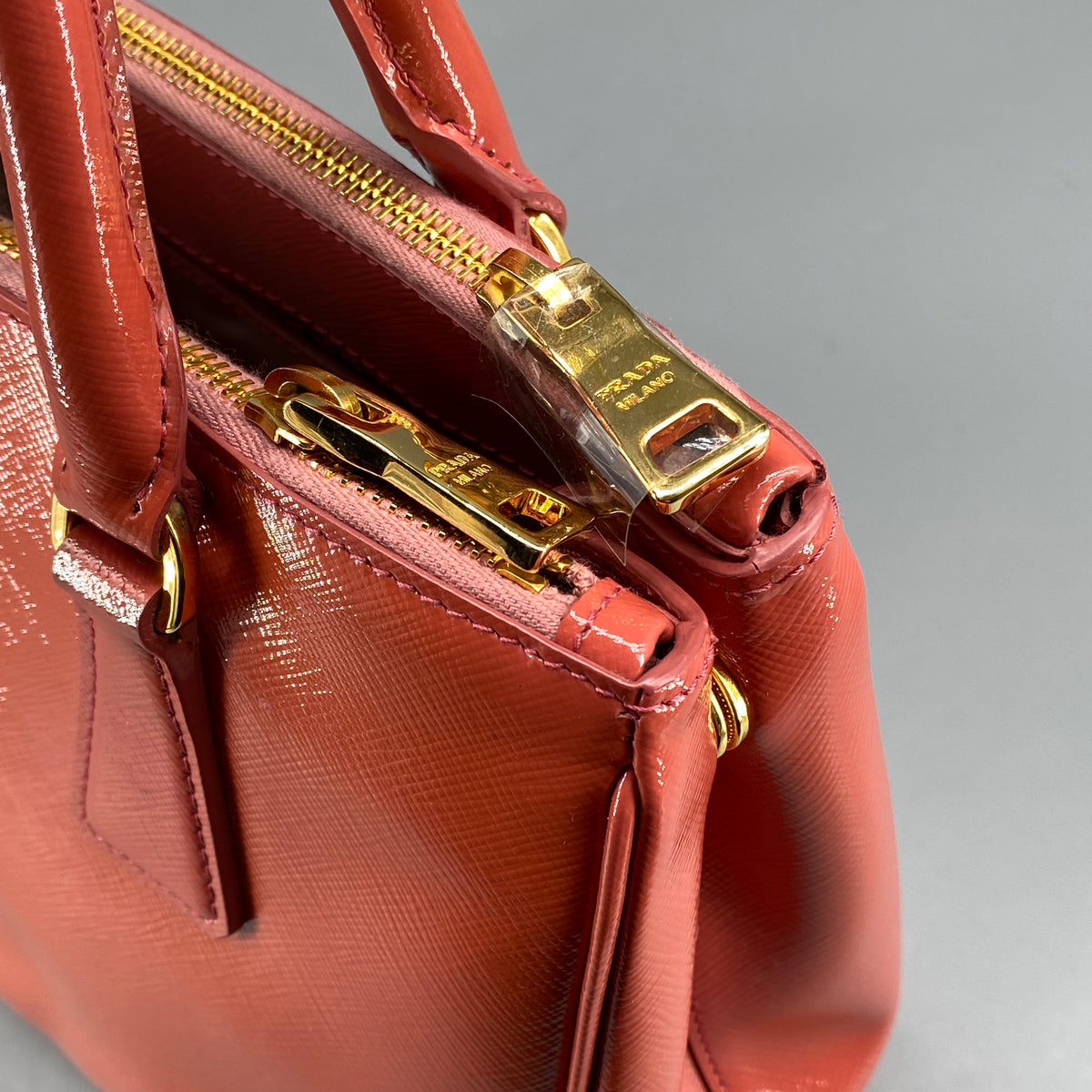 Prada Saffiano Vernice Small Galleria Double Zip Tote Arancio