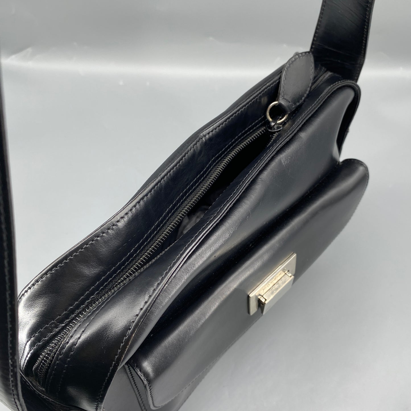 Yves Saint Laurent Black Smooth Leather Square Flap Shoulder Camera Bag