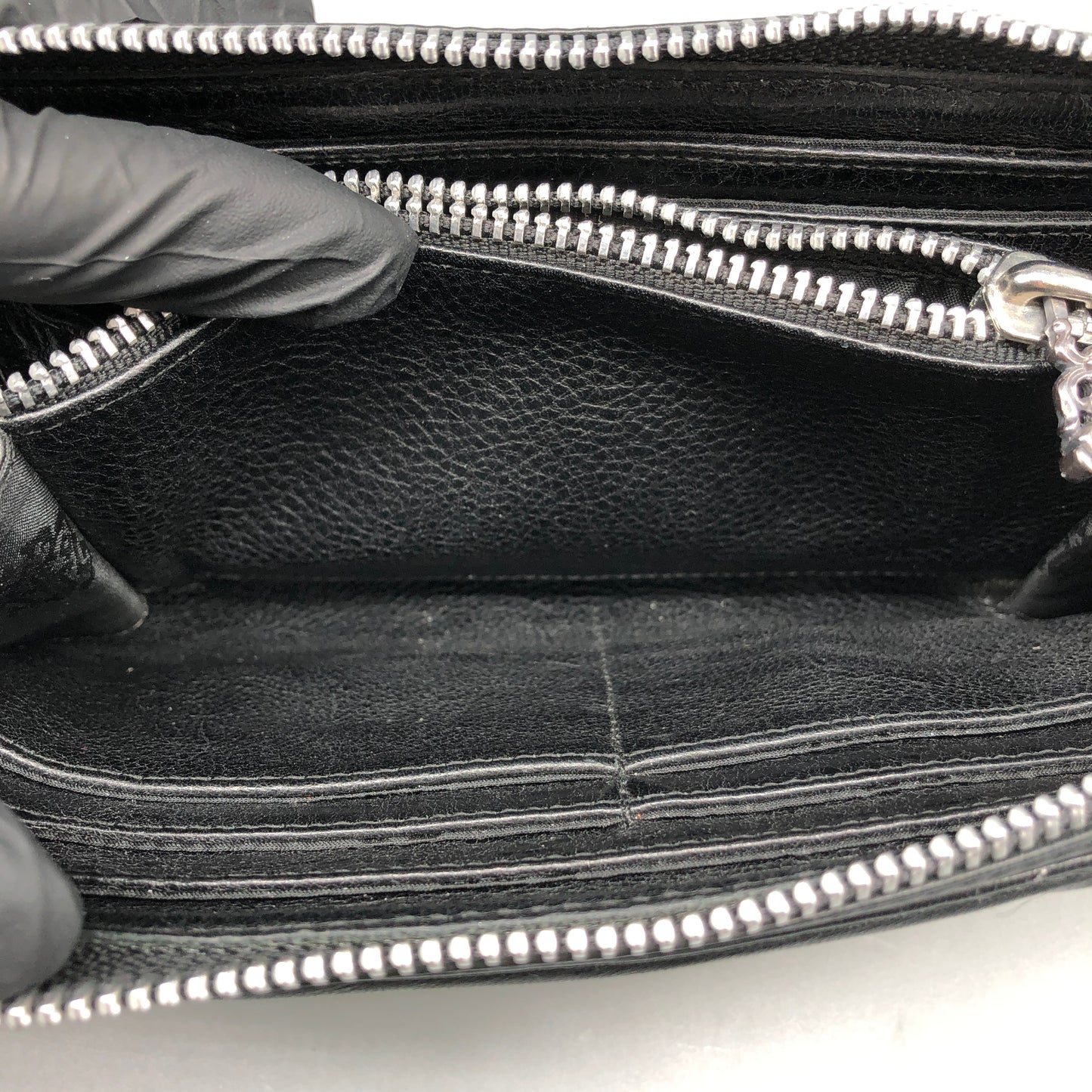 Chrome Hearts Black Leather Zip Around Long Wallet