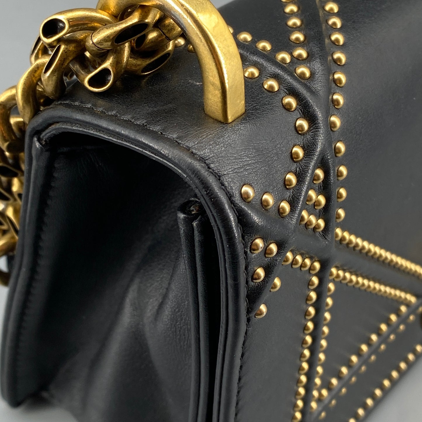 Christian Dior Gold Stud Detail Black Calfskin Diorama Flap Shoulder Bag