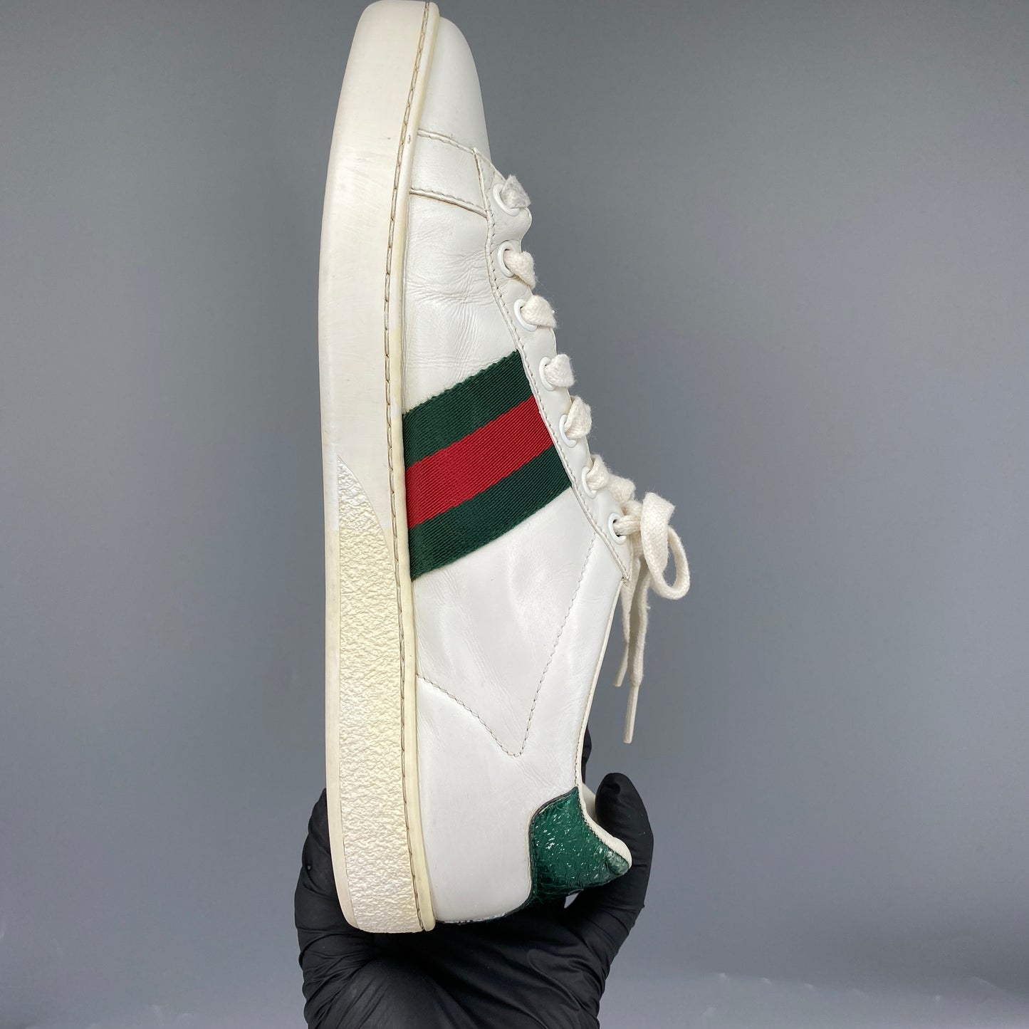 Gucci Women's White Leather Web Stripe Bee Embroidery Ace Low Top Sneakers Size 36.5