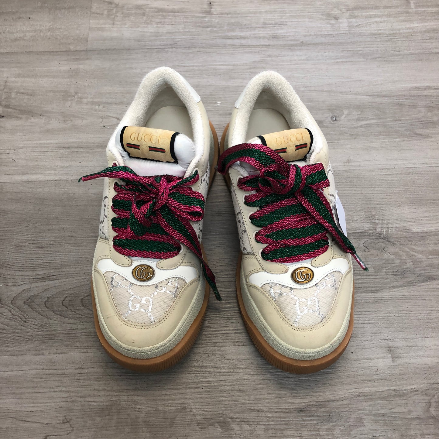 Gucci Women's Screener GG Supreme Canvas Sneaker Shoes 36 White Silver Ivory