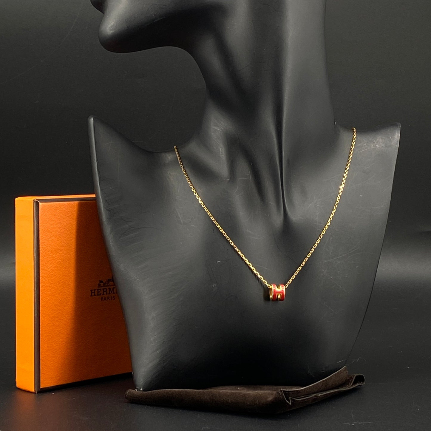 Hermes Red Mini H Enamel Pendant Necklace
