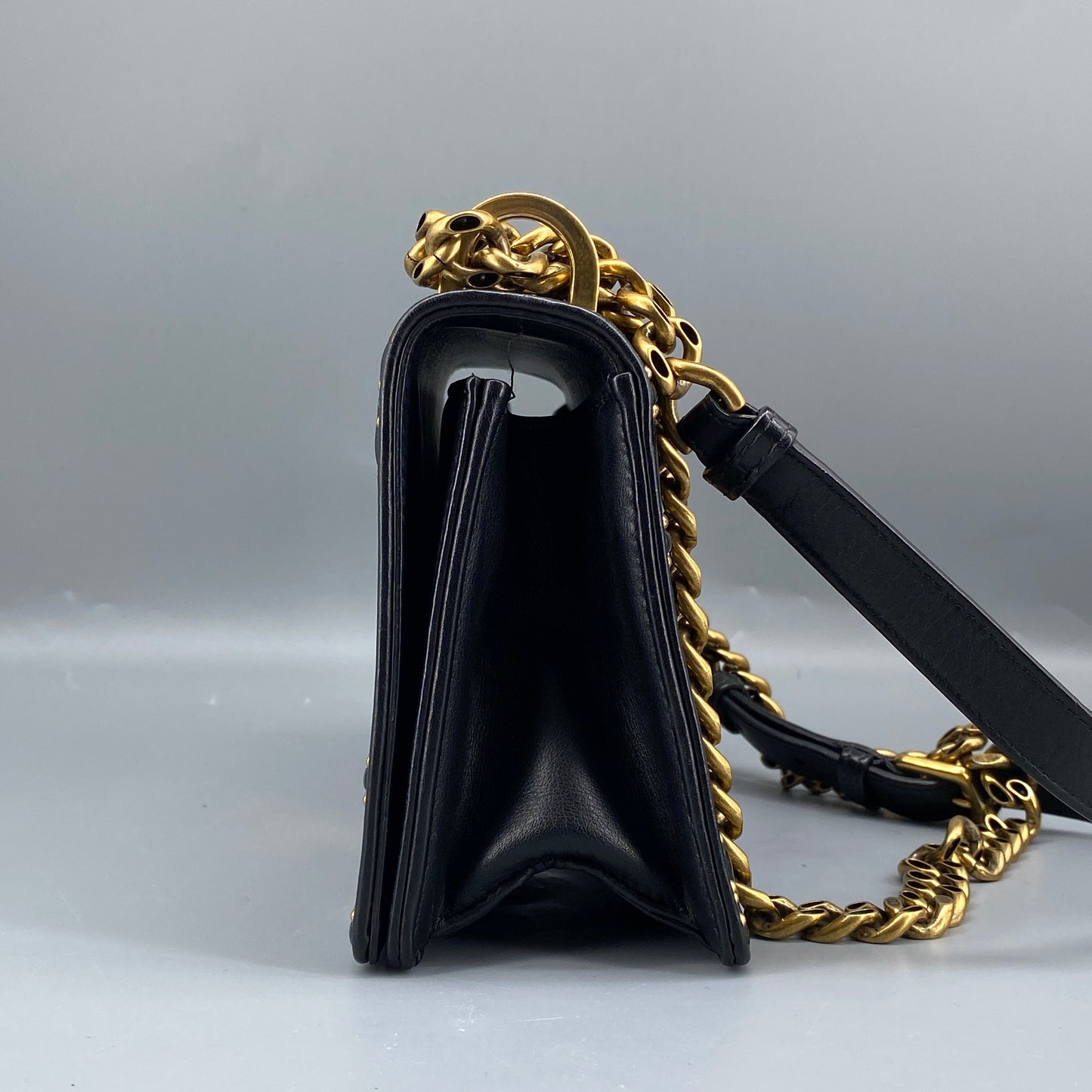 Christian Dior Gold Stud Detail Black Calfskin Diorama Flap Shoulder Bag
