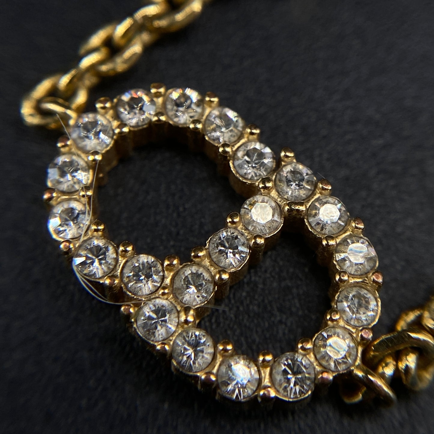Christian Dior Gold Crystal CD Logo Star Thin Chain Bracelet