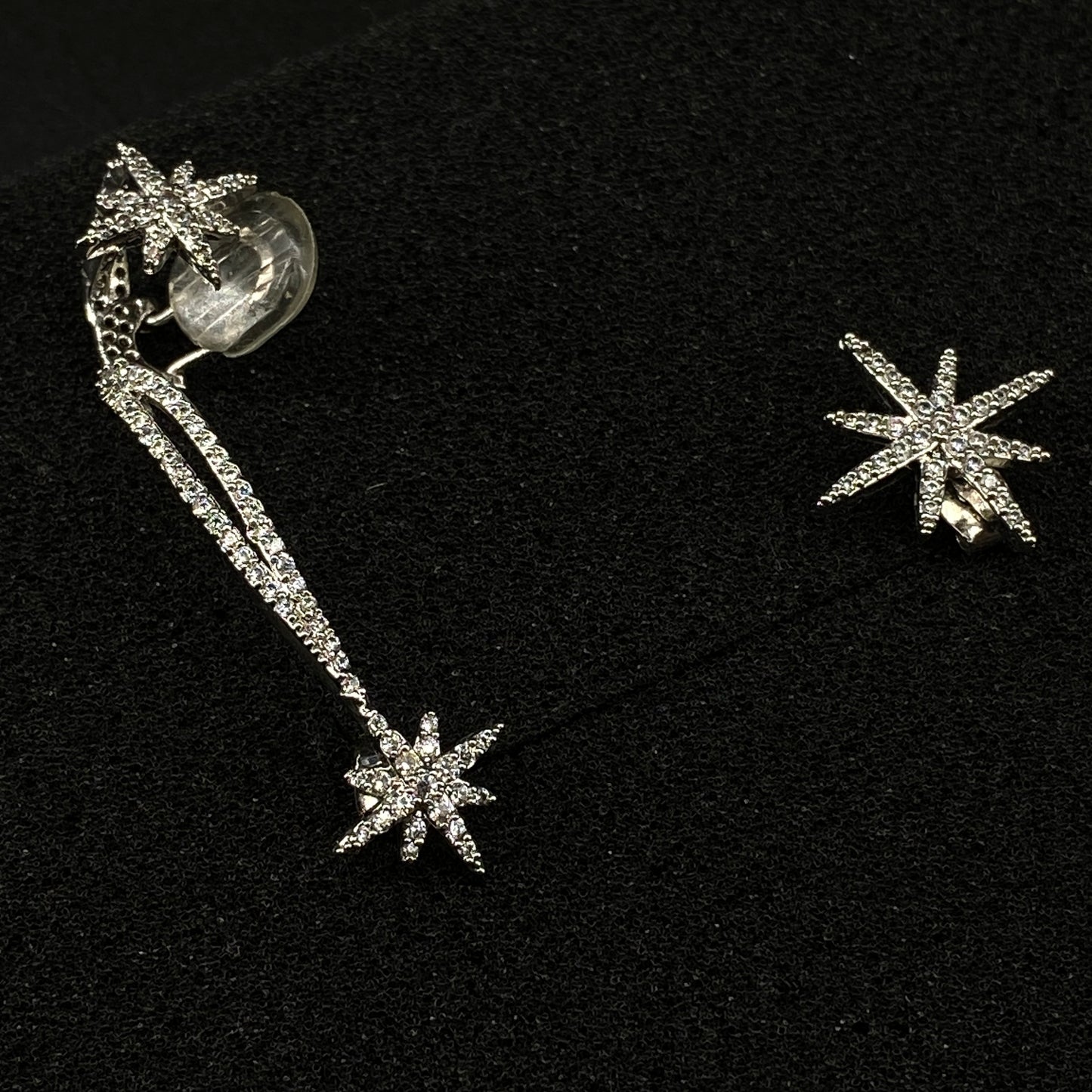 APM Silver-Tone Crystal Asymmetrical Meteor Star Stud Earring & Ear Cuff