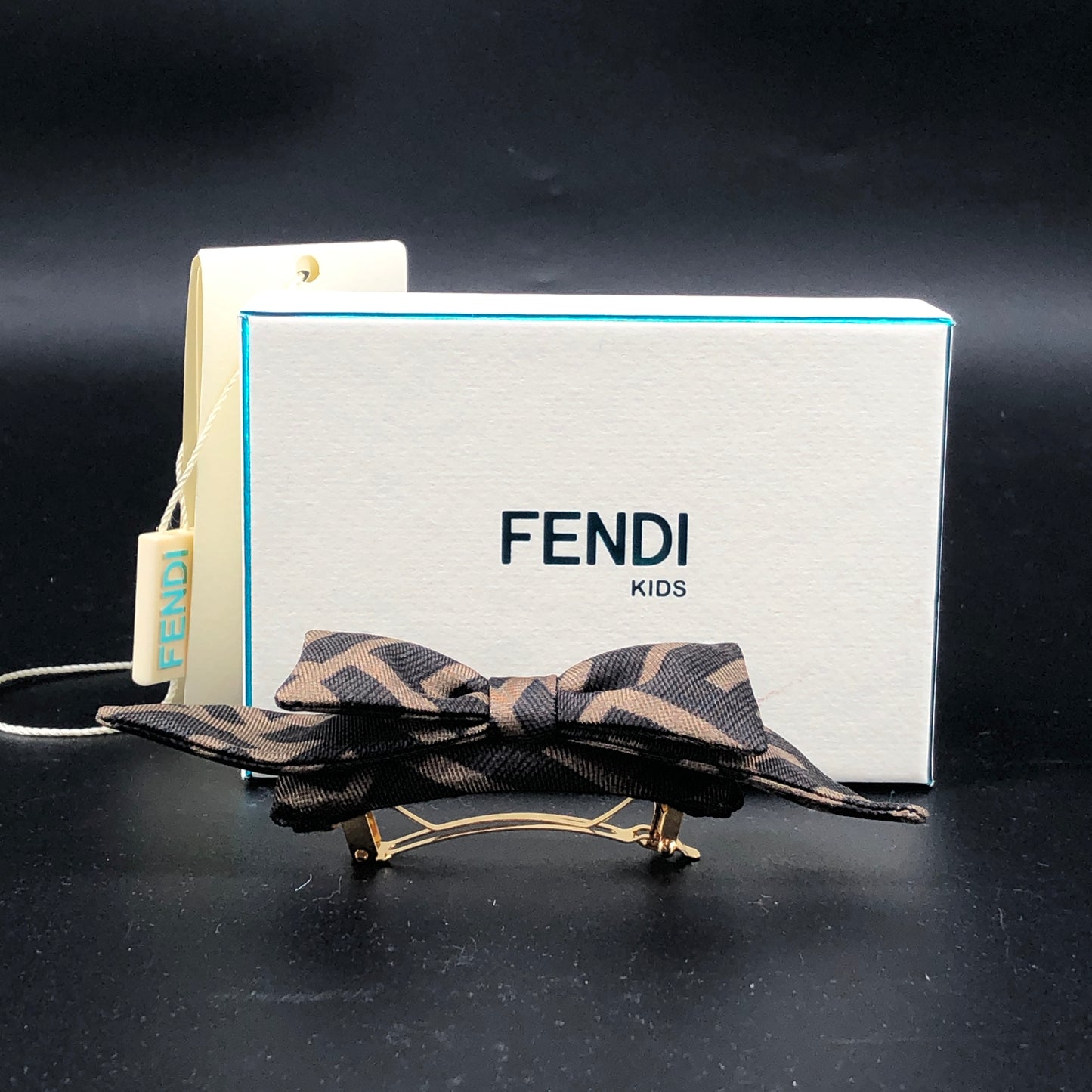 Fendi FF Monogram Bow Barrette Tobacco Tone Hair Clip