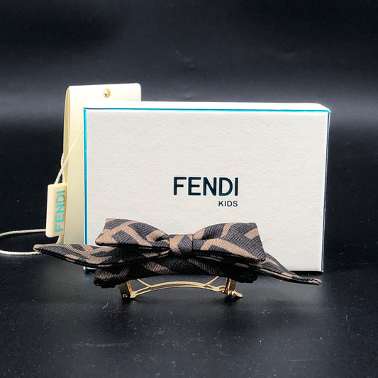 Fendi FF Monogram Bow Barrette Tobacco Tone Hair Clip