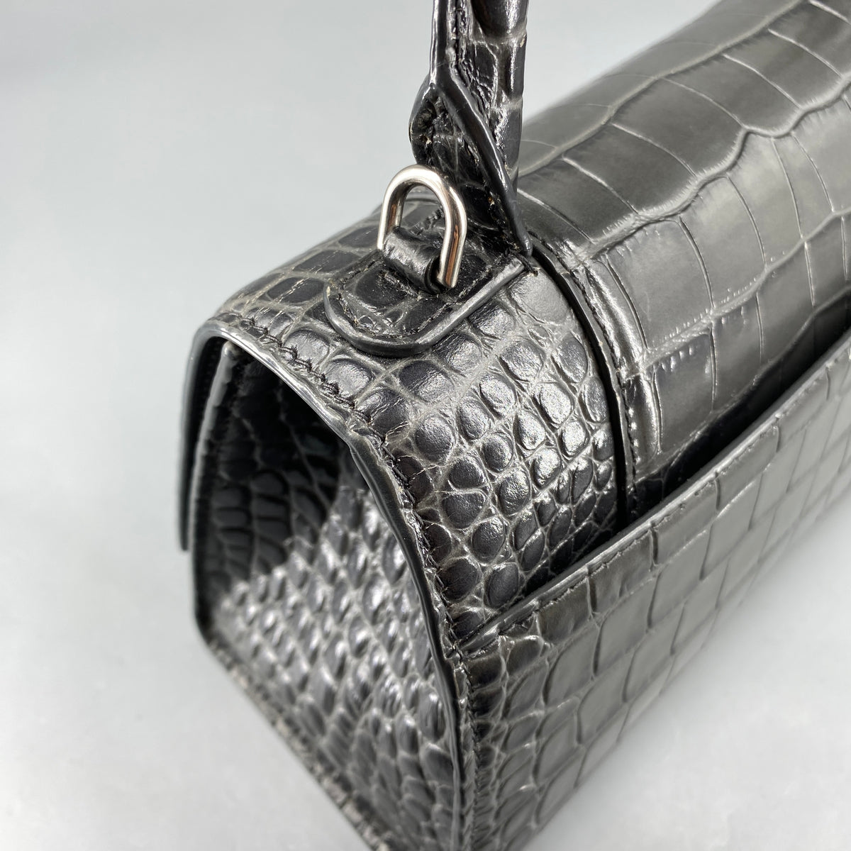 Balenciaga Dark Grey Croc Embossed Leather Hourglass Bag