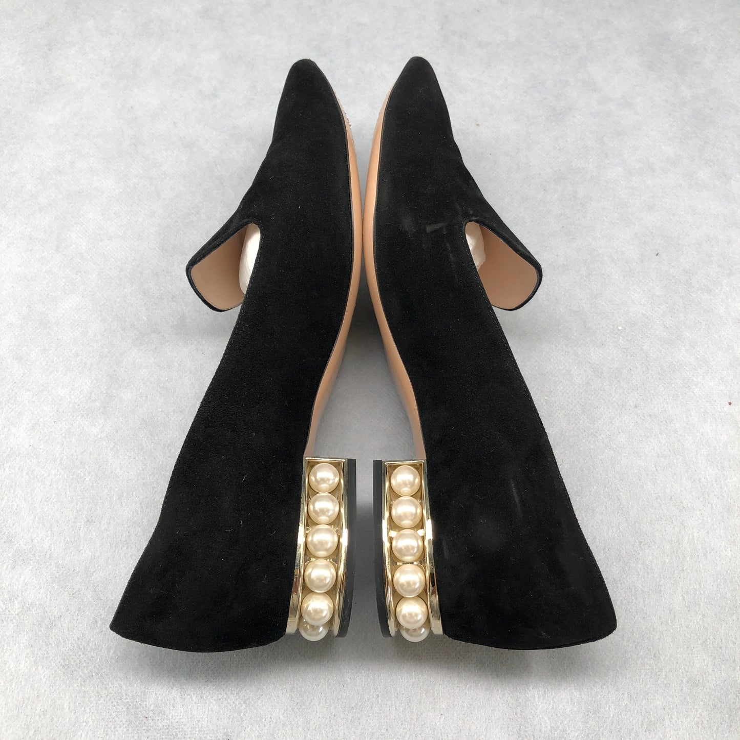 Nicholas Kirkwood Black Suede Pearl Heel Loafers Women's Shoes Size 37.5